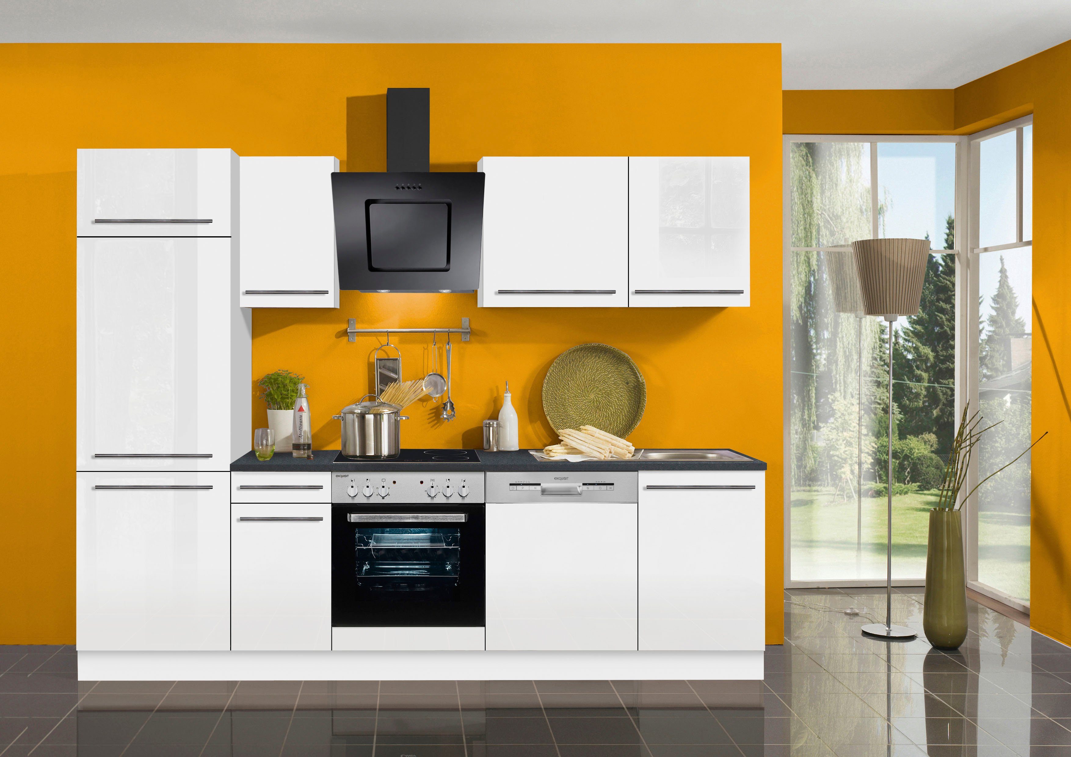 OPTIFIT Küchenzeile Bern, Breite 270 weiß gedämpfte weiß E-Geräten mit Hochglanz wahlweise | | Türen, cm, Hochglanz/weiß-anthrazit weiß