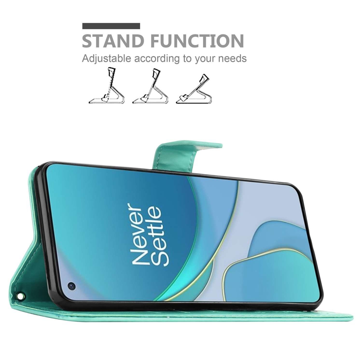 Cadorabo Handyhülle für OnePlus 8T Hülle OnePlus 8T, Hülle Schutzhülle Blumen Flower mit Standfunktion Kartenfach Magnet