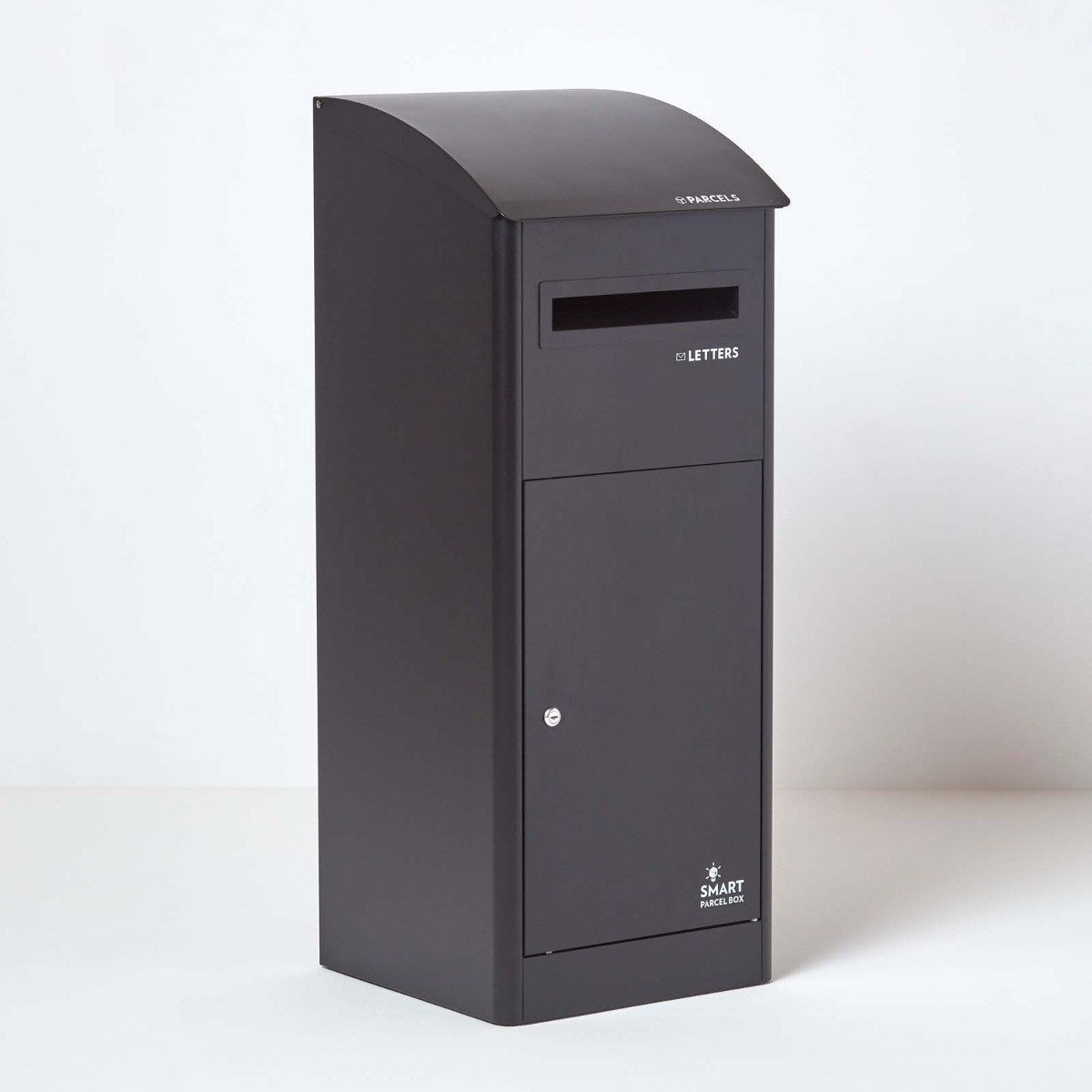 Smart Parcel Box Paketbriefkasten Extra großer Paketbriefkasten mit Schrägdach, Entnahme vorne, schwarz