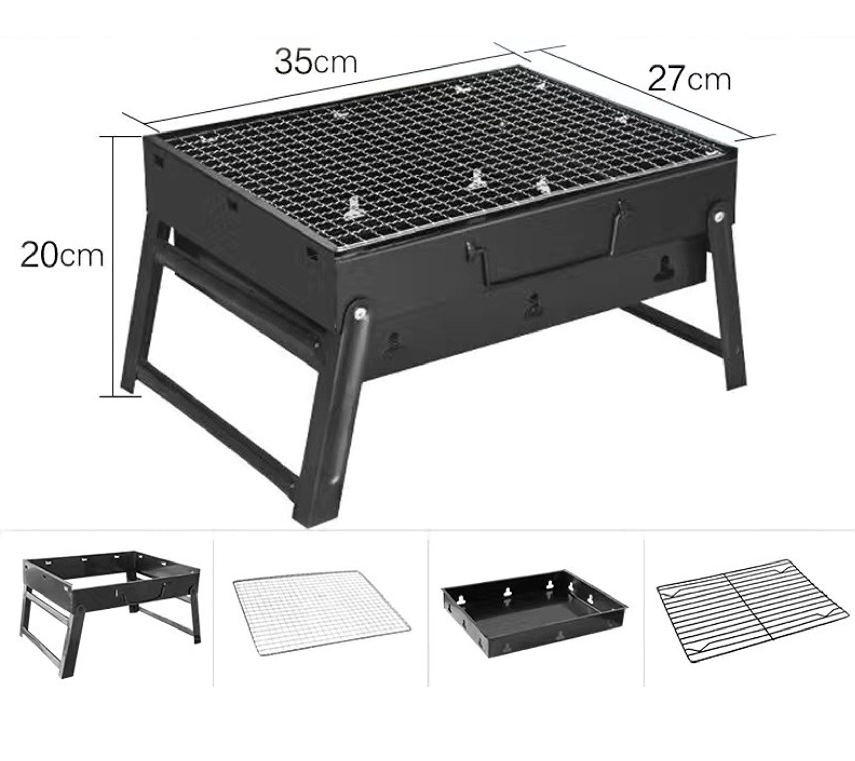 BAYLI Holzkohlegrill 2er Set Holzkohlegrill Tragbar, 35x27x20 cm Klappgrill, tragbarer