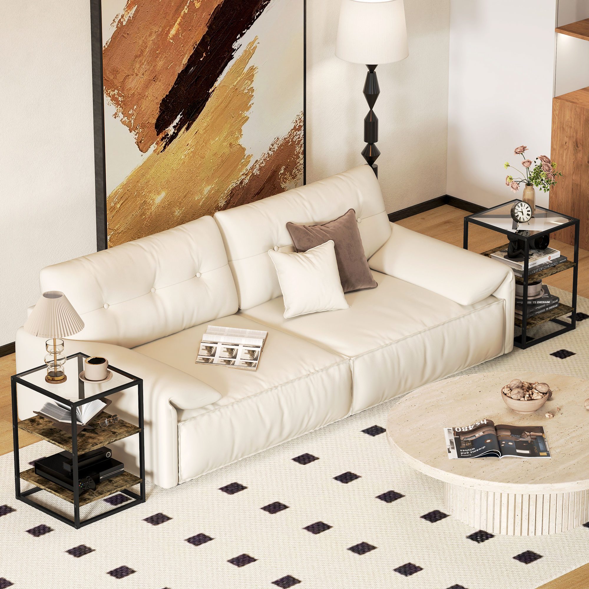 HOMCOM Beistelltisch 2er-Set, mit Glasplatte, 3 Ebene (Couchtisch, 2-St., W günstig online kaufen