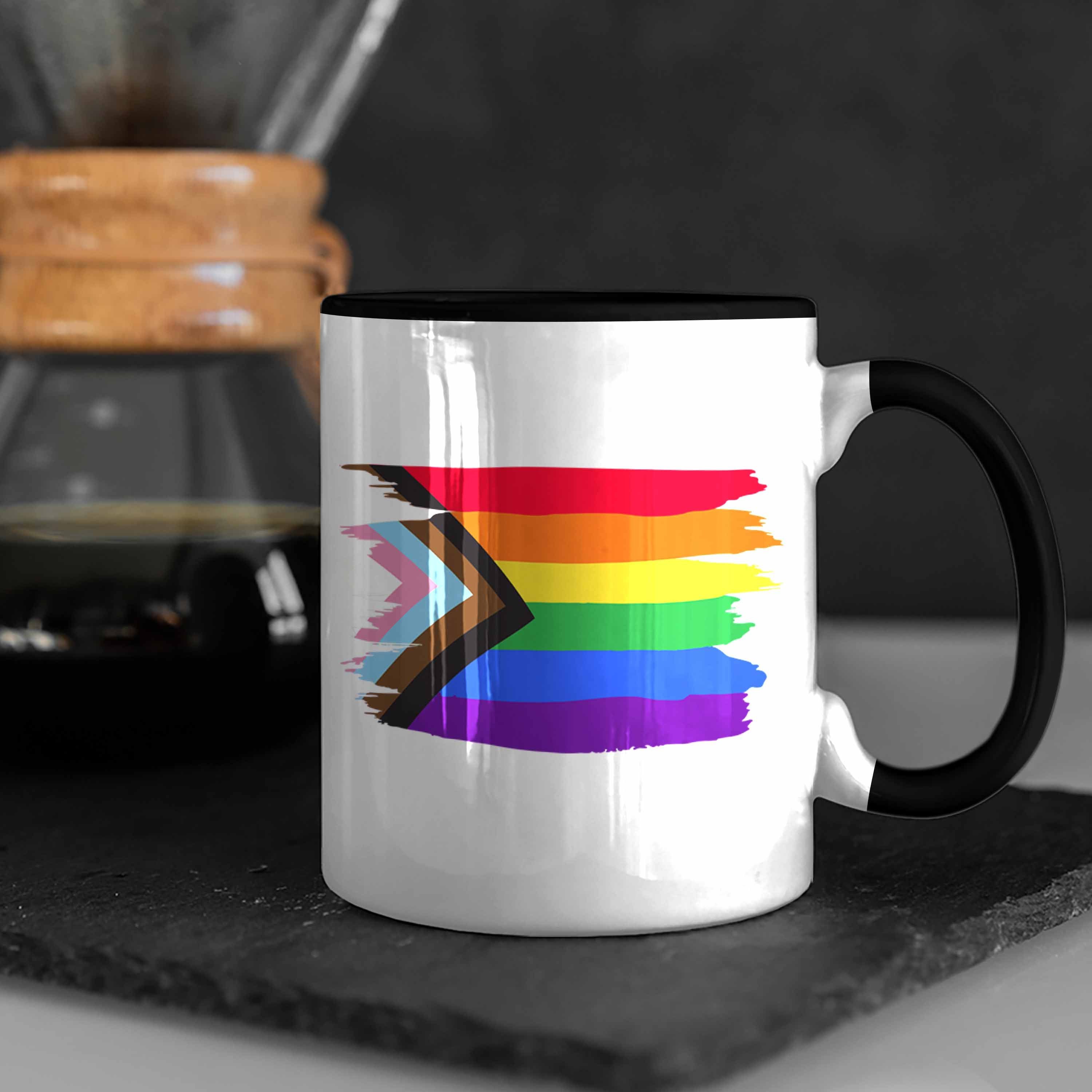 Pride Flagge LGBT Transgender Lesben Tasse Geschenk Trendation Tasse Regenbogen - Grafik Trendation Schwarz Schwule