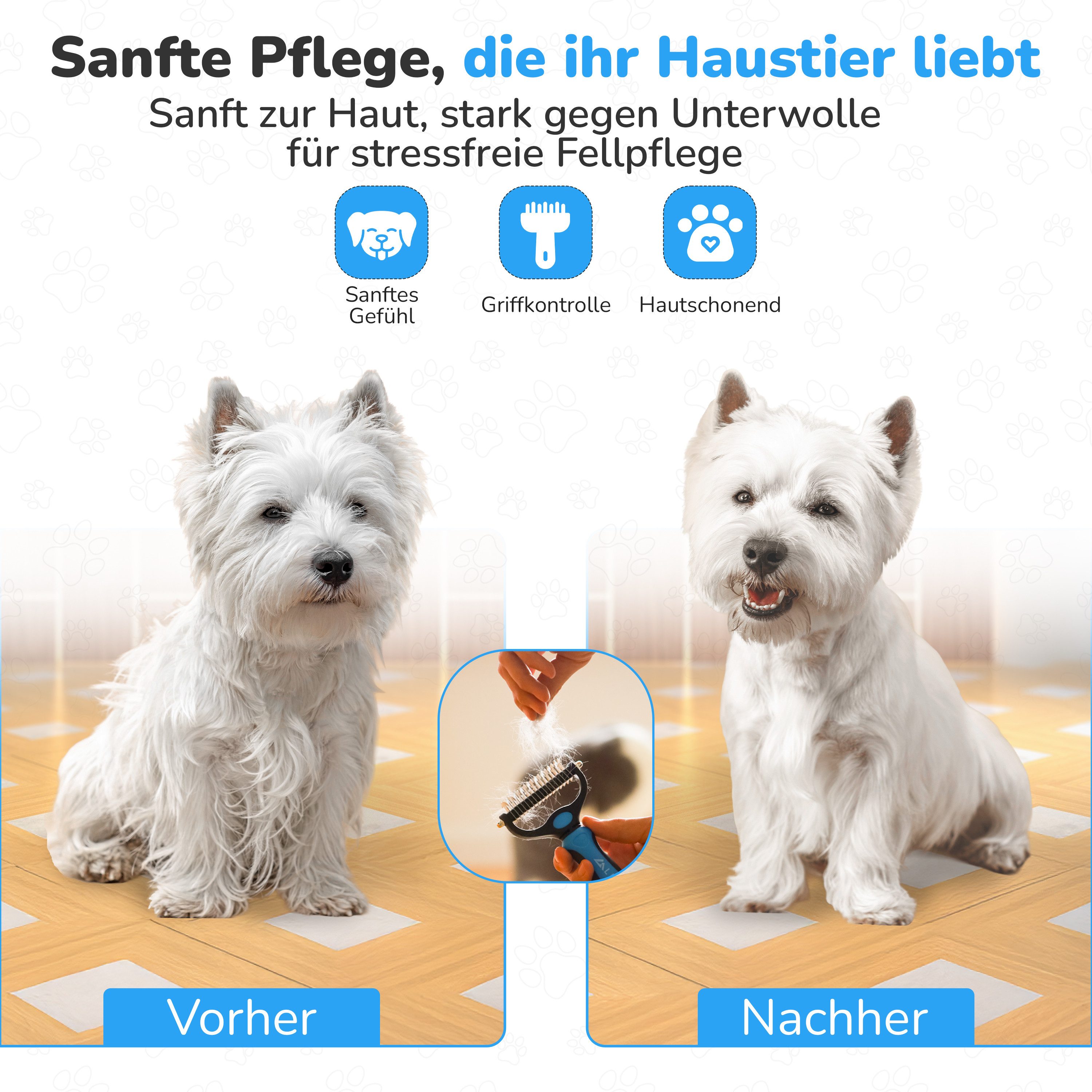 LINUMA Fellpflege Unterfellbürste für Hunde & Katzen sanfte Entfilzungsbürste