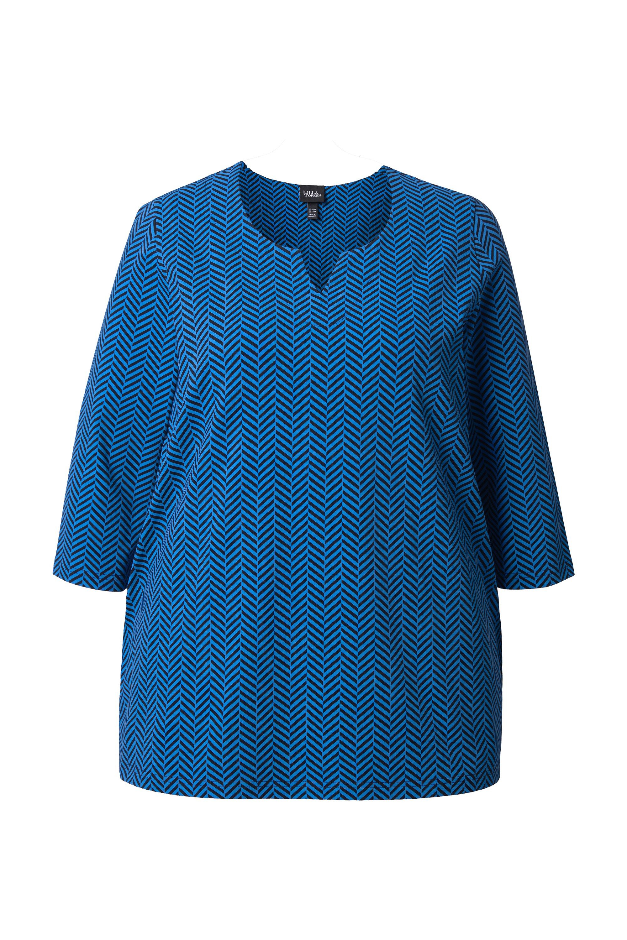 Ulla Popken T-Shirt Shirt Fischgrat A-Linie Tunika-Ausschnitt 3/4-Arm günstig online kaufen