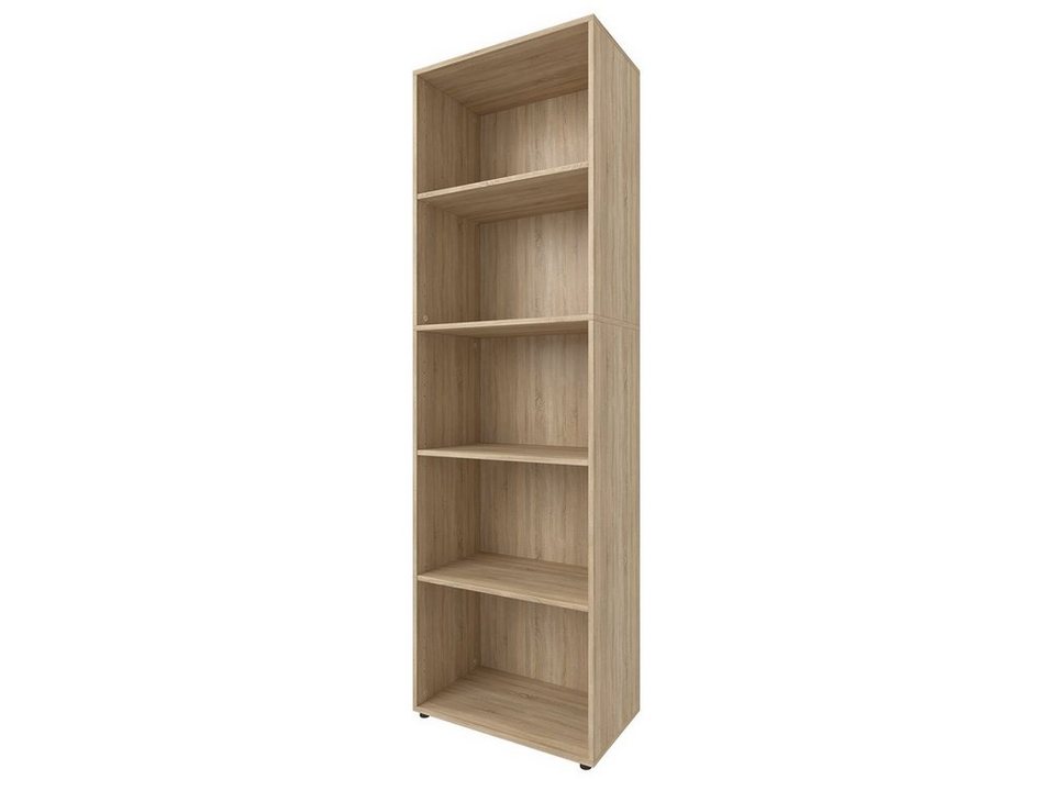 möbelando Aktenschrank Trio 5 zeitloses Regal aus Spanplatte in Sonoma/Eiche  mit 3 höhenverstellbaren Einlegeboden. Breite 57 cm, Höhe 186,5 cm, Tiefe  33 cm - Made in Germany