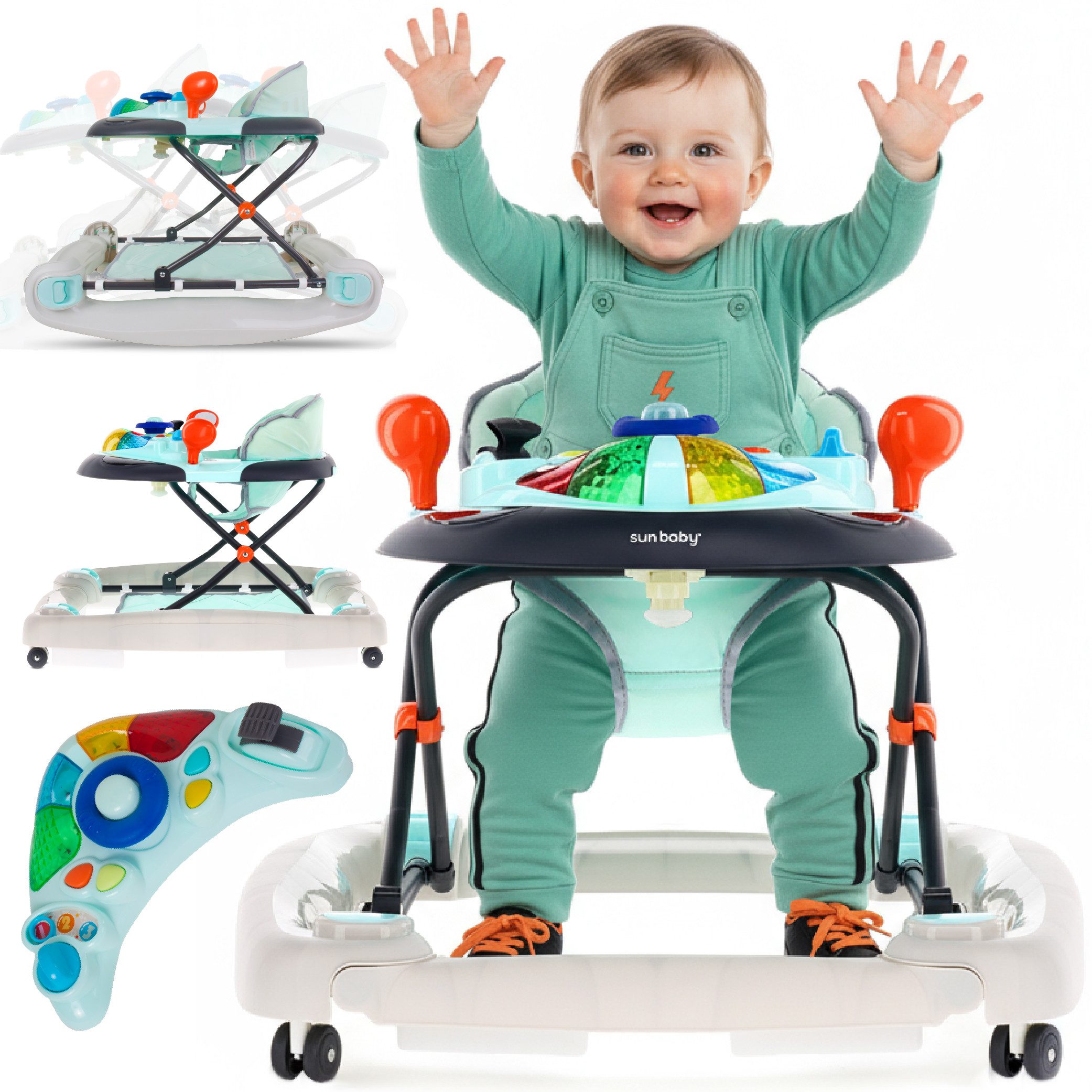 Sun Baby Lauflernhilfe SUN BABY Grand Prix Lauflernhilfe 2in1 Schaukel Sound - Blau-Grau