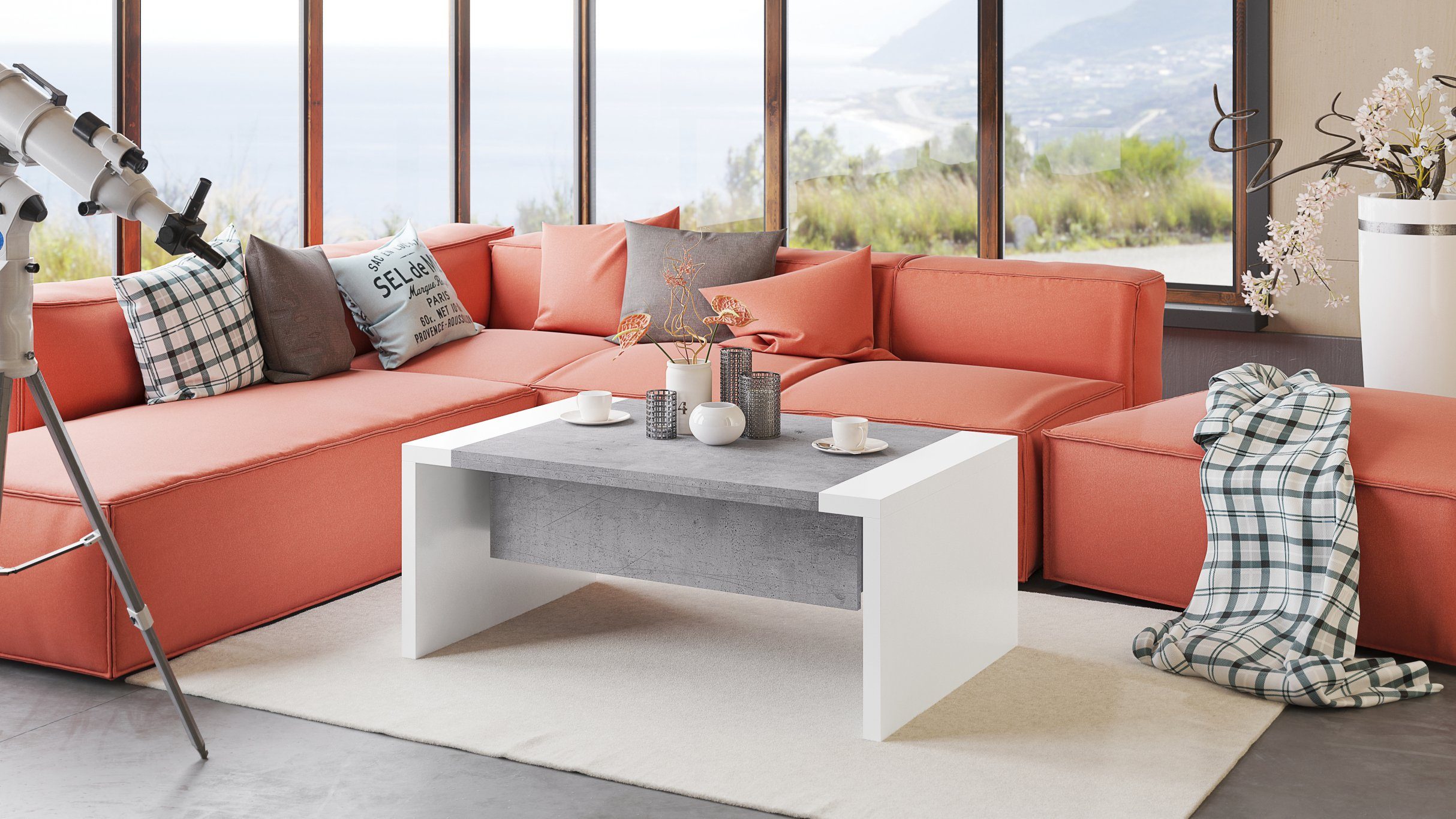 designimpex Couchtisch Space Beton - Weiß günstig online kaufen