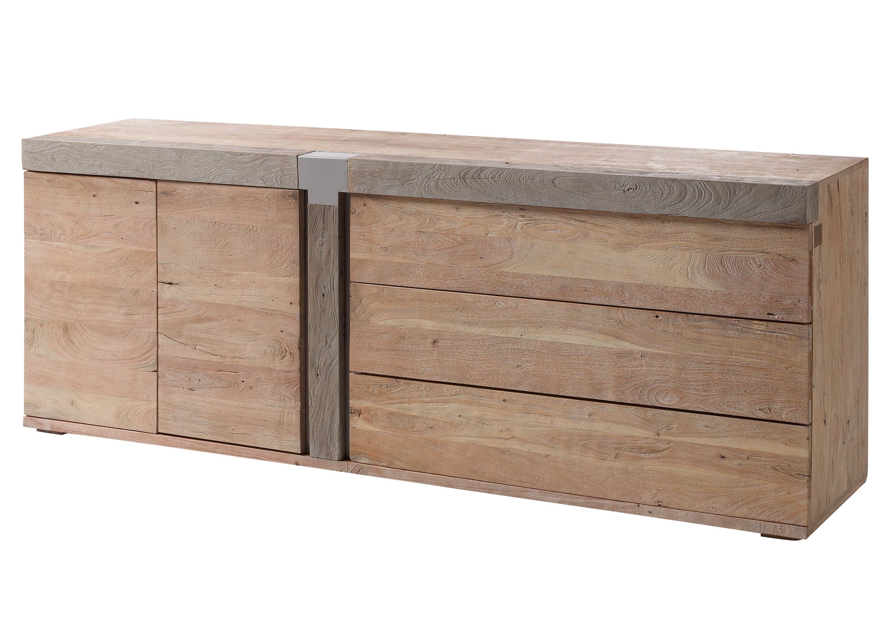 Massivmoebel24 Sideboard AMSTERDAM (Massivholz), Sideboard Akazie 200x45x75 beige lackiert Amsterdam #130