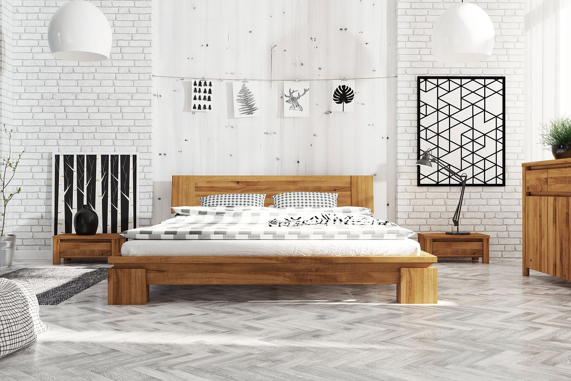 byoak Bett VINCI 200 x 220 aus Massivholz, mit Holzkopfteil, Naturgeölt