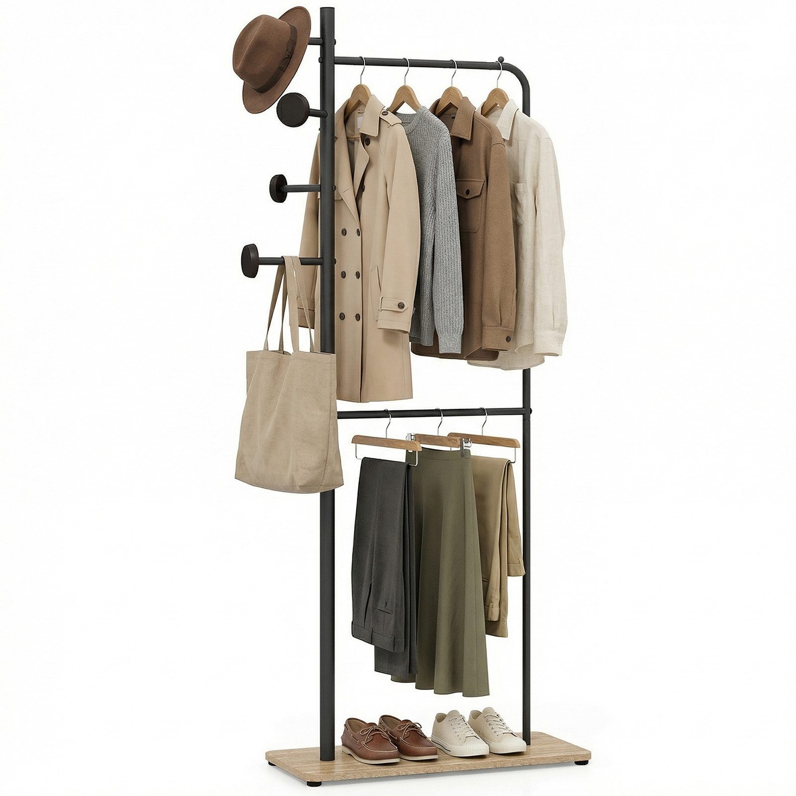 COSTWAY Kleiderständer Metall mit 2 Kleiderstangen, Ablage, Garderobenständer 30x68x167cm