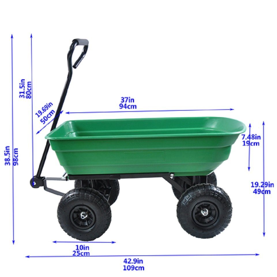 Tragfähigkeit) Gartenwagen, WISHDOR Reifen Pfund Poly Luftbereifter Rollwagen mit Garden 300 (75-Liter-Ladefläche, Faltbares Auto Kipplaster,