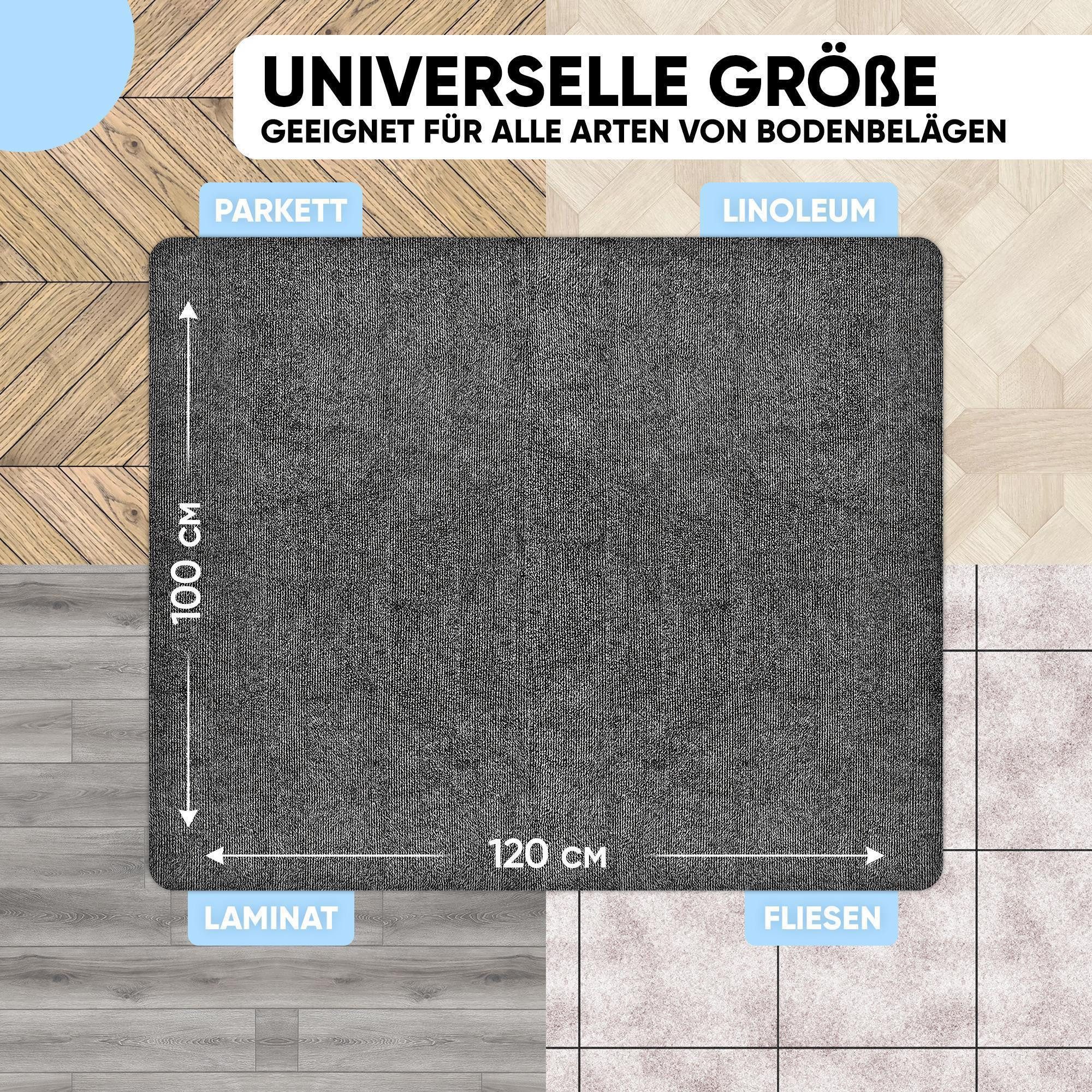 Björn&Schiller Bodenschutzmatte Bodenmatte Kratzschutz, Bürostuhlunterlage, 100x120 cm, Grau, Schreibtischunterlage Stuhlunterlage Stärke: 4,5 mm – Bild 5 von 5