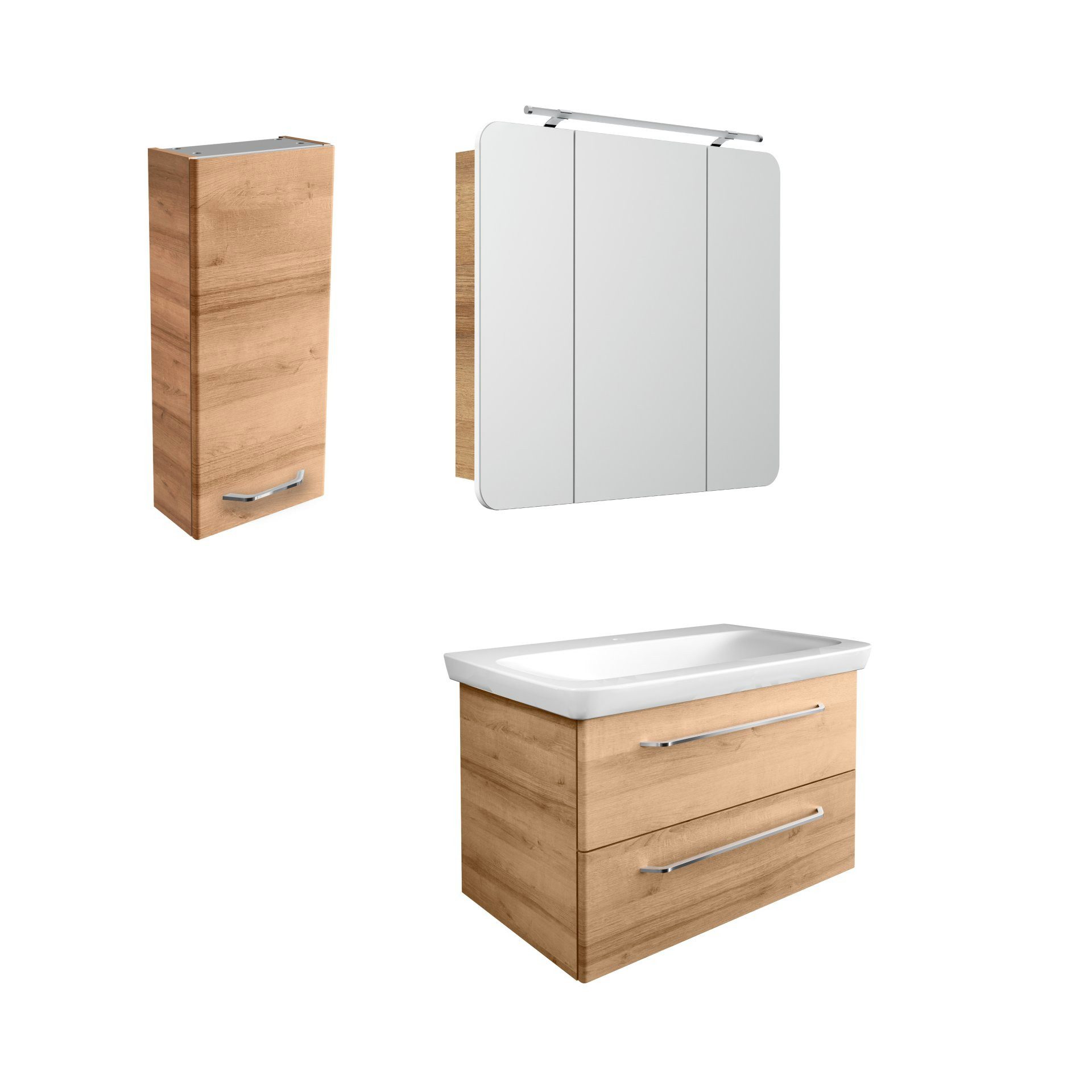 FACKELMANN Badmöbel-Set Badmöbelset, Waschtisch, Spiegelschrank, Hängeschrank, Waschbecken