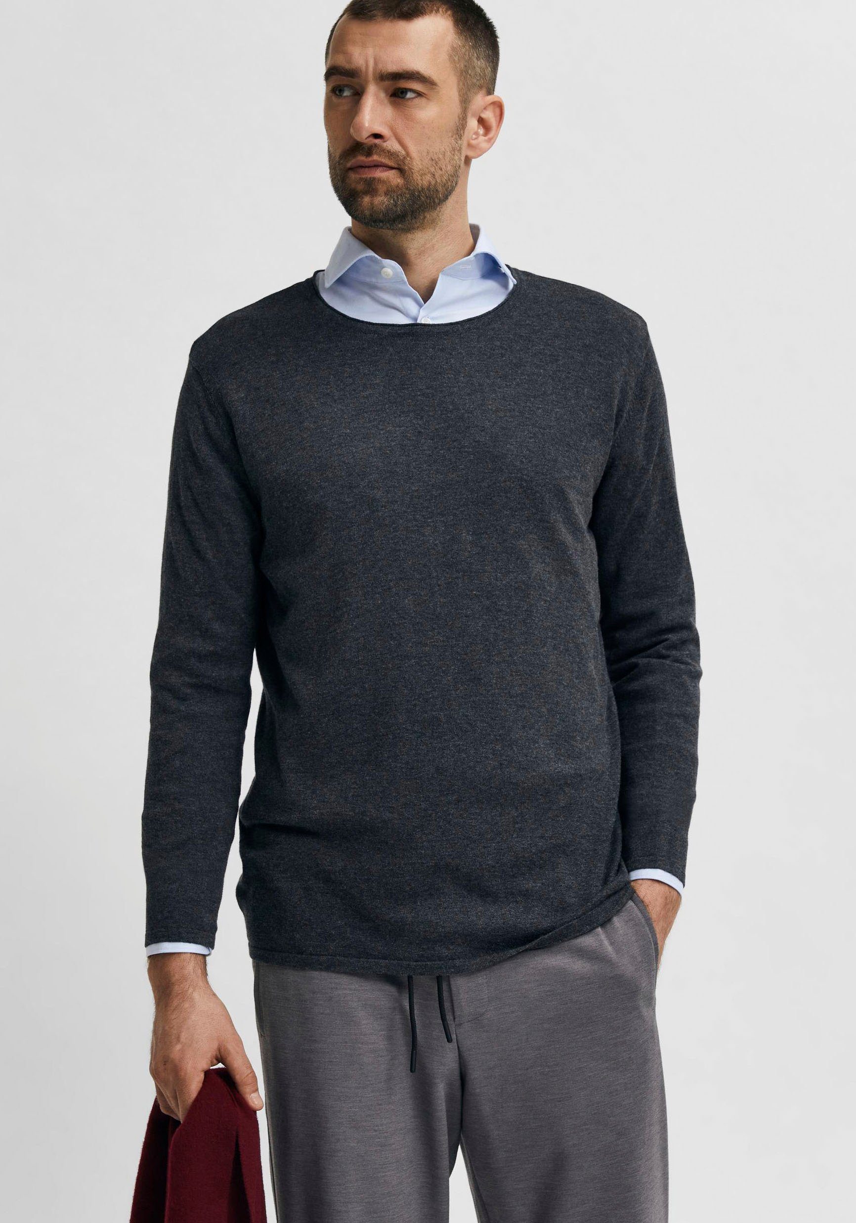 SELECTED HOMME Rundhalspullover SLHROME LS KNIT günstig online kaufen
