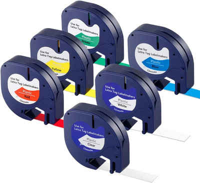 Homewit Beschriftungsband Schriftband Etiketten 12mm x 4m Kunststoff Bänder Etikettiermaschine, für Dymo Letra Tag LT-100H LT-100T Plus XM XR 2000 QX50