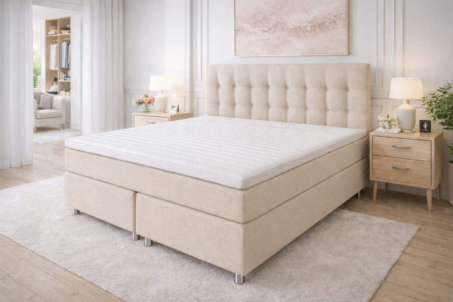 Tesla Dreams Boxspringbett Ronda 7-Zonen-Taschenfederkern-Matratzen, H2/H3/H4 (Härtegrad wählbar) (inkl. Topper, Echtes Boxspring: Taschenfederkern in Box & Mat – Bild 4 von 5