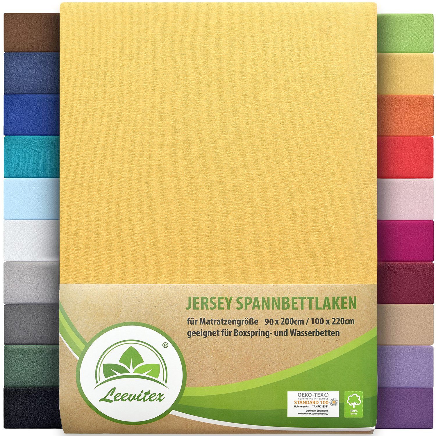 Spannbettlaken Premium 170, leevitex®, Gummizug: rundum, schwer und dick, 100% Jersey-Baumwolle, auch Boxspringbett geeignet Gelb / Mais
