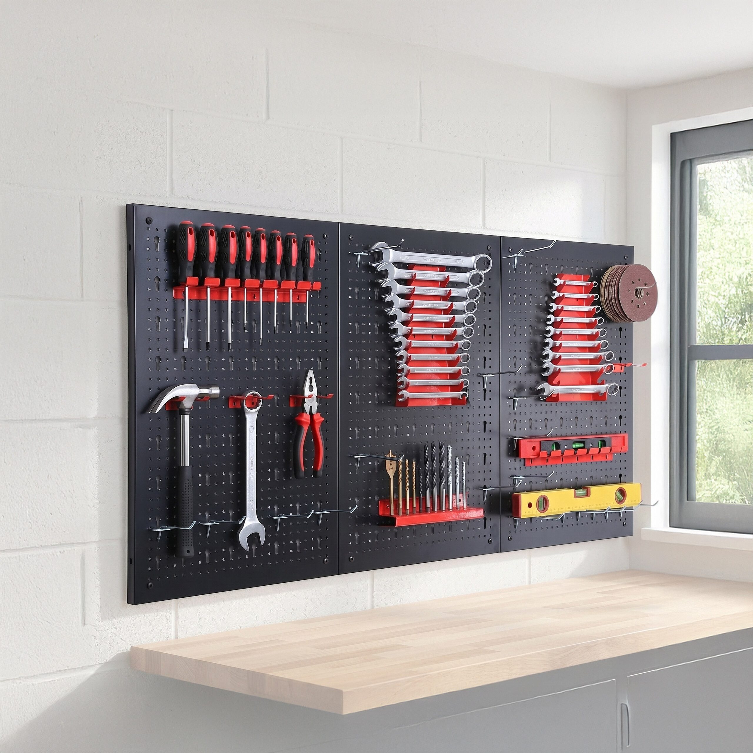 relaxdays Lochwand Werkzeugwand mit Zubehör Set, 33 Teile