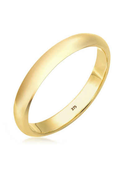 Elli Premium Fingerring Ehering Bandring Klassisch 375 Gelbgold, Ehering