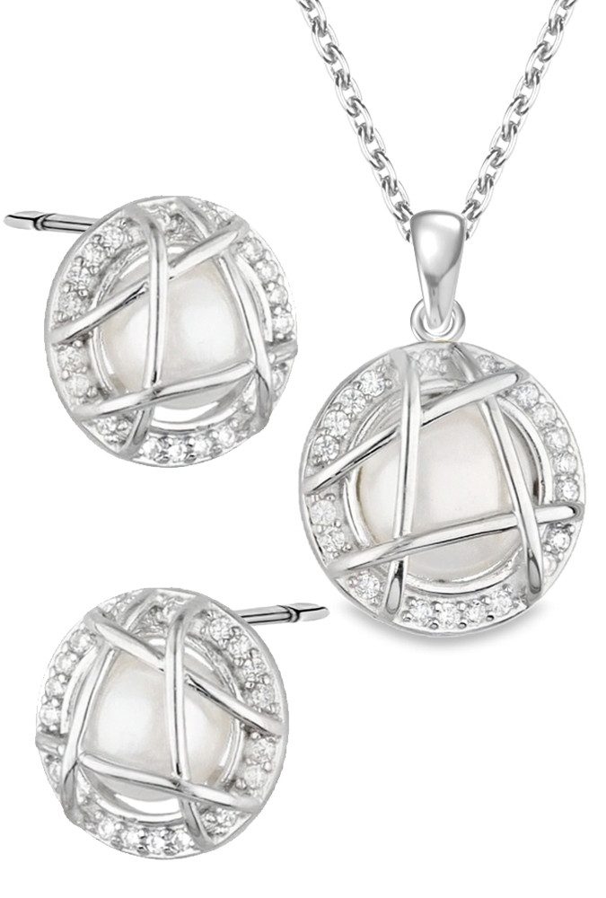 Limana Schmuckset 925 Silber Süßwasser Perlen Kette mit Ohrringe Halskette Set (inkl. Schmuckbox), Geschenkset Idee Geschenk für Sie Frauen Damen Freundin Mutter Oma