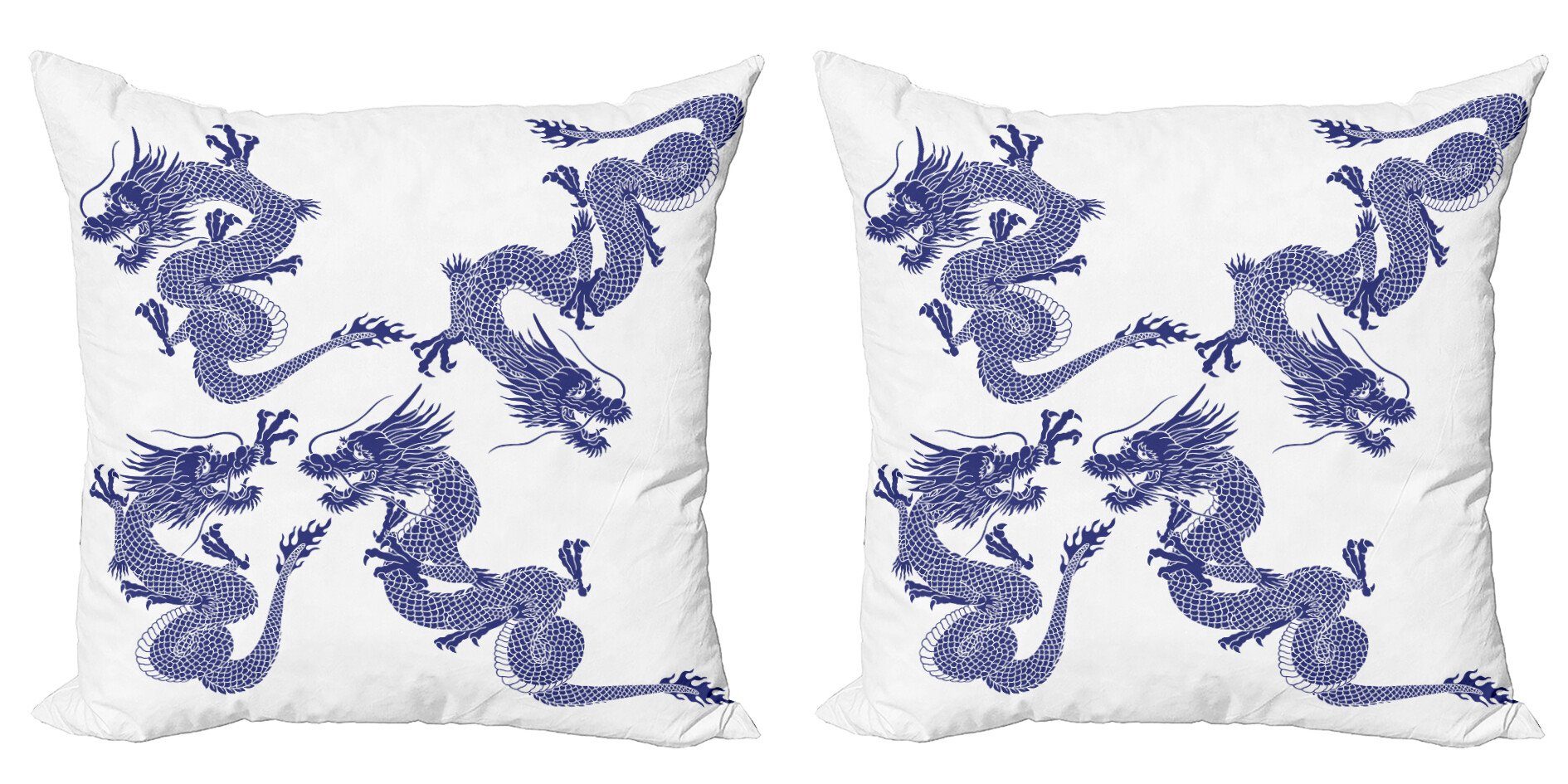 Kissenbezüge Modern Accent Doppelseitiger Digitaldruck, Abakuhaus (2 Stück), Blau Japanische Drachen Mythische