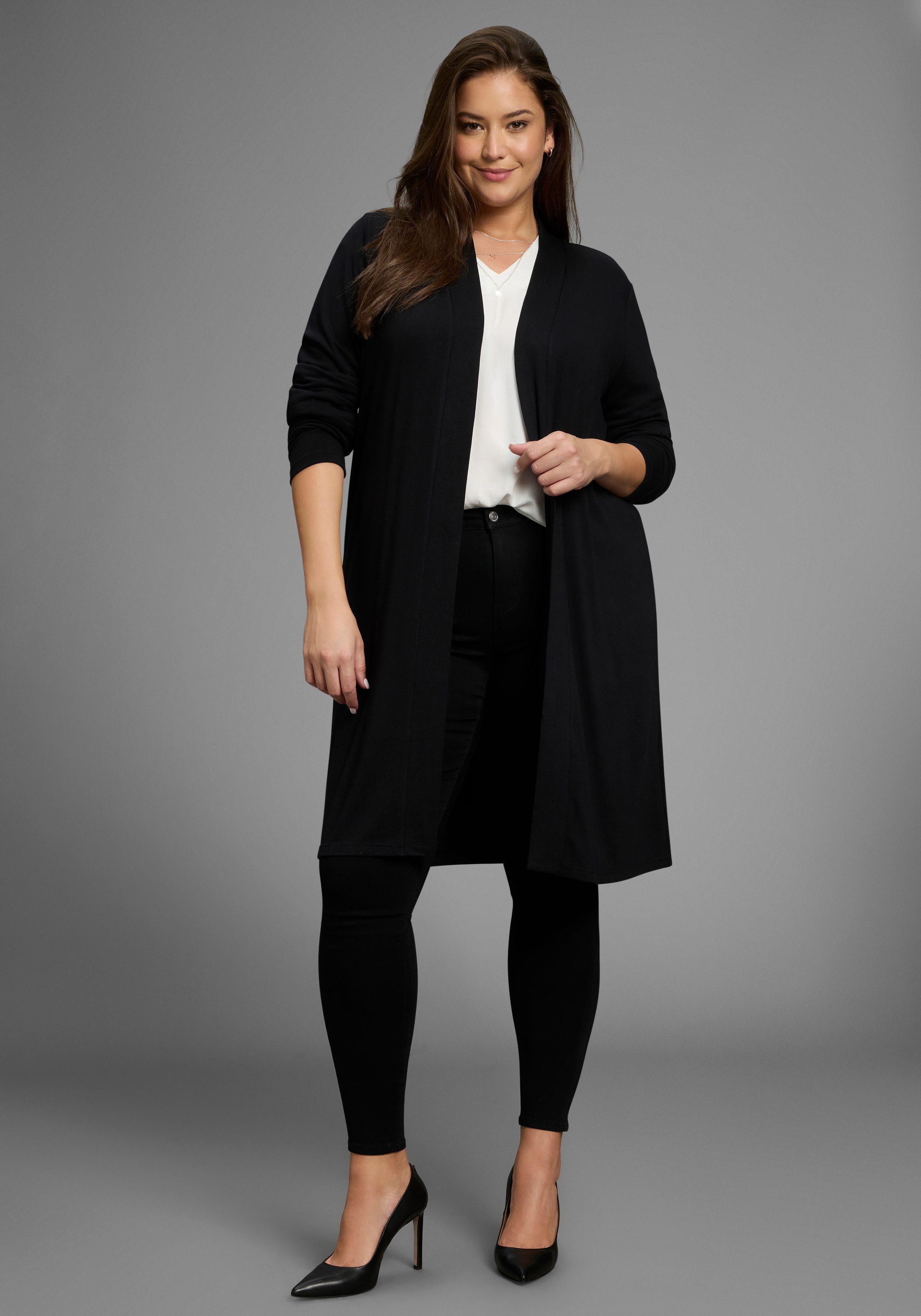 Laura Scott CURVE Longstrickjacke Große Größen aus angenehmem fließendem Jerseymaterial
