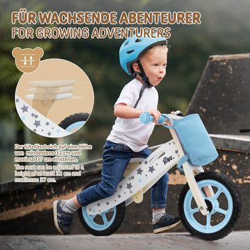Joyz Laufrad Holzlaufrad mit verstellbarer Sitz und Stoffbeutel Klingel & Tragegrif 11 Zoll, Kinderfahrrad Blau für Kinder ab 2 bis 5 Jahren Lauflernrad 85x35x54cm