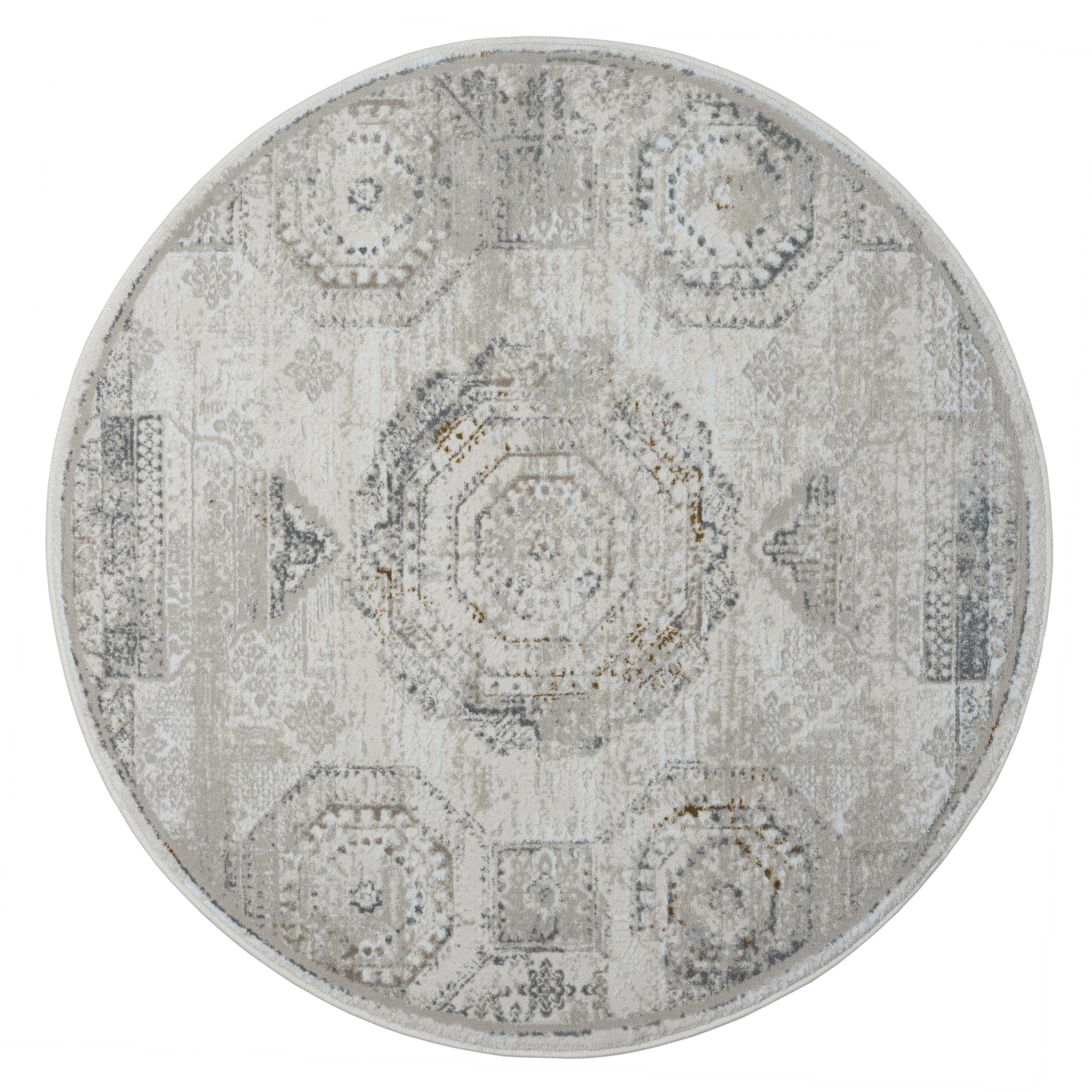 LebensWohnArt Teppich Teppich KAZAK-A rund Creme-Multi 120 x 120 cm, Höhe: 1 mm