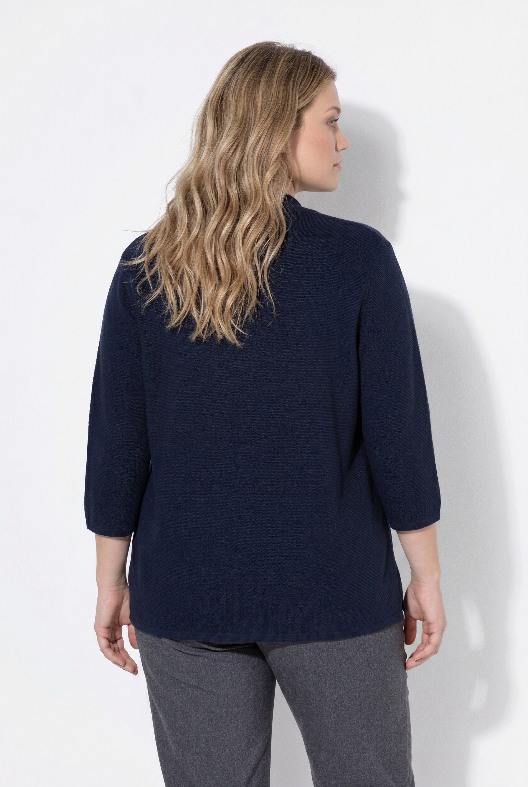 Ulla Popken Strickjacke Strickjacke V-Ausschnitt 3/4-Arm Biobaumwolle – Bild 4 von 5
