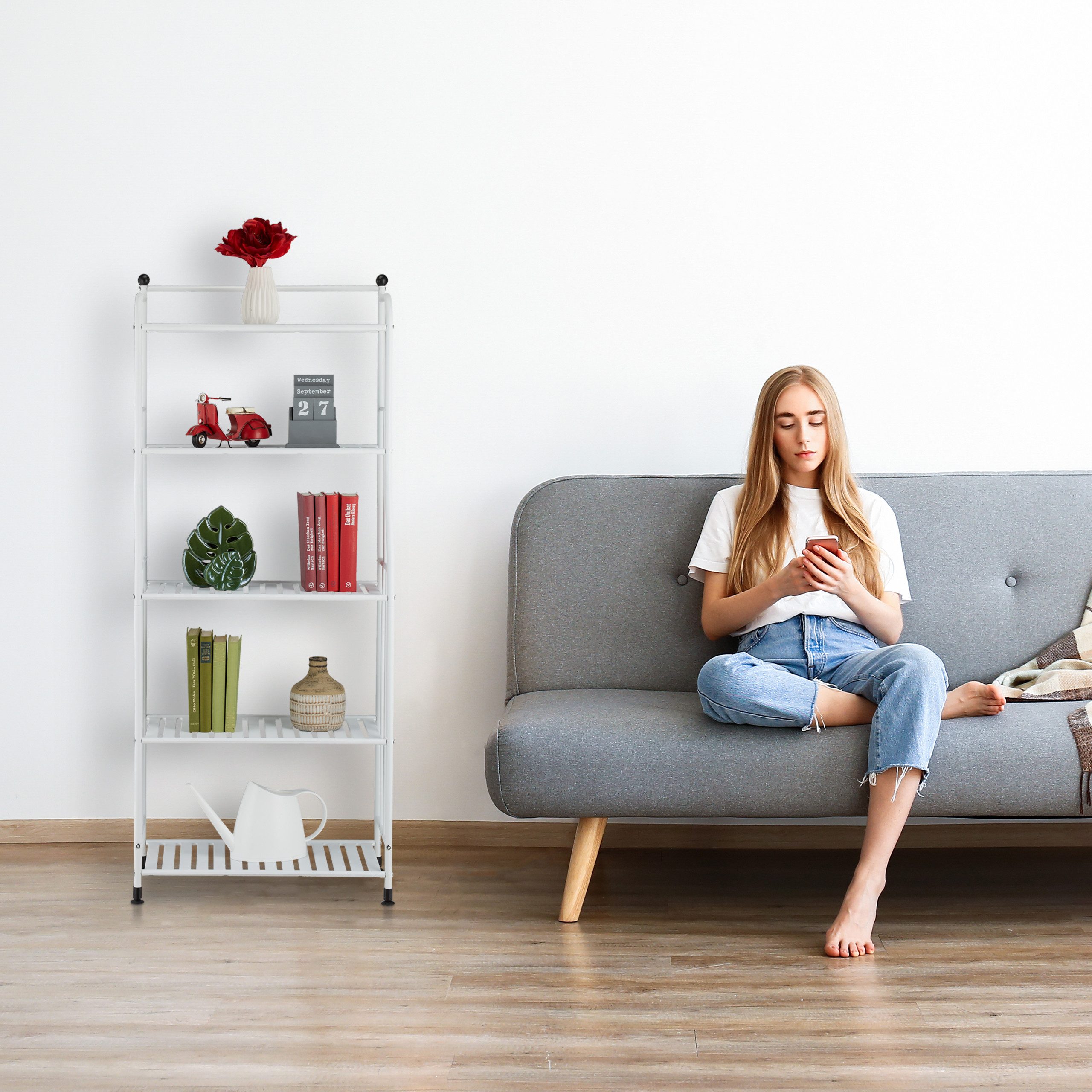 relaxdays Standregal mit 5 Ablage, schwarz