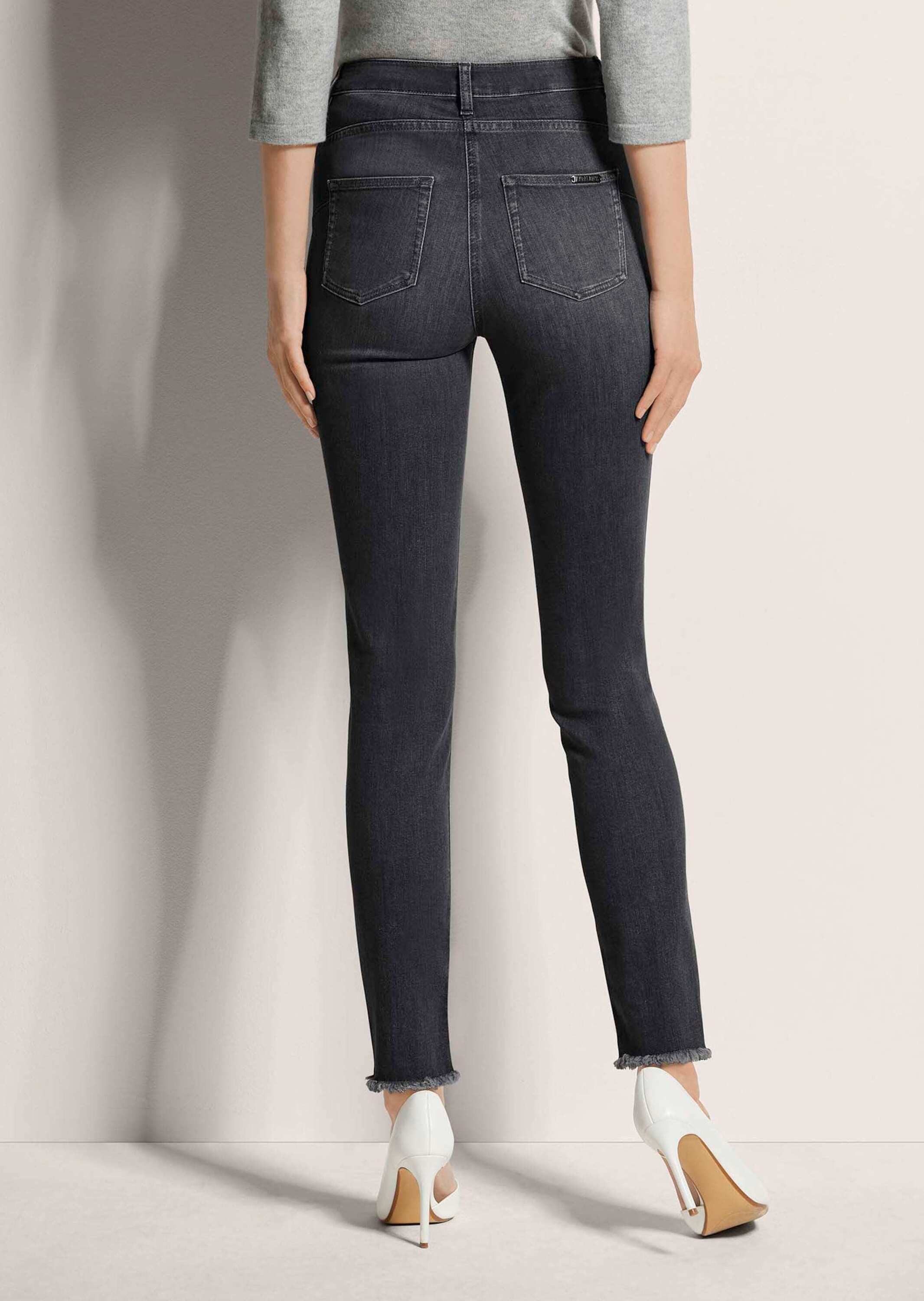 MADELEINE Gerade Jeans Mid Waist Skinny-Hose mit Fransen Fransenhose in schmale Silhouette, Five-Pocket-Stil