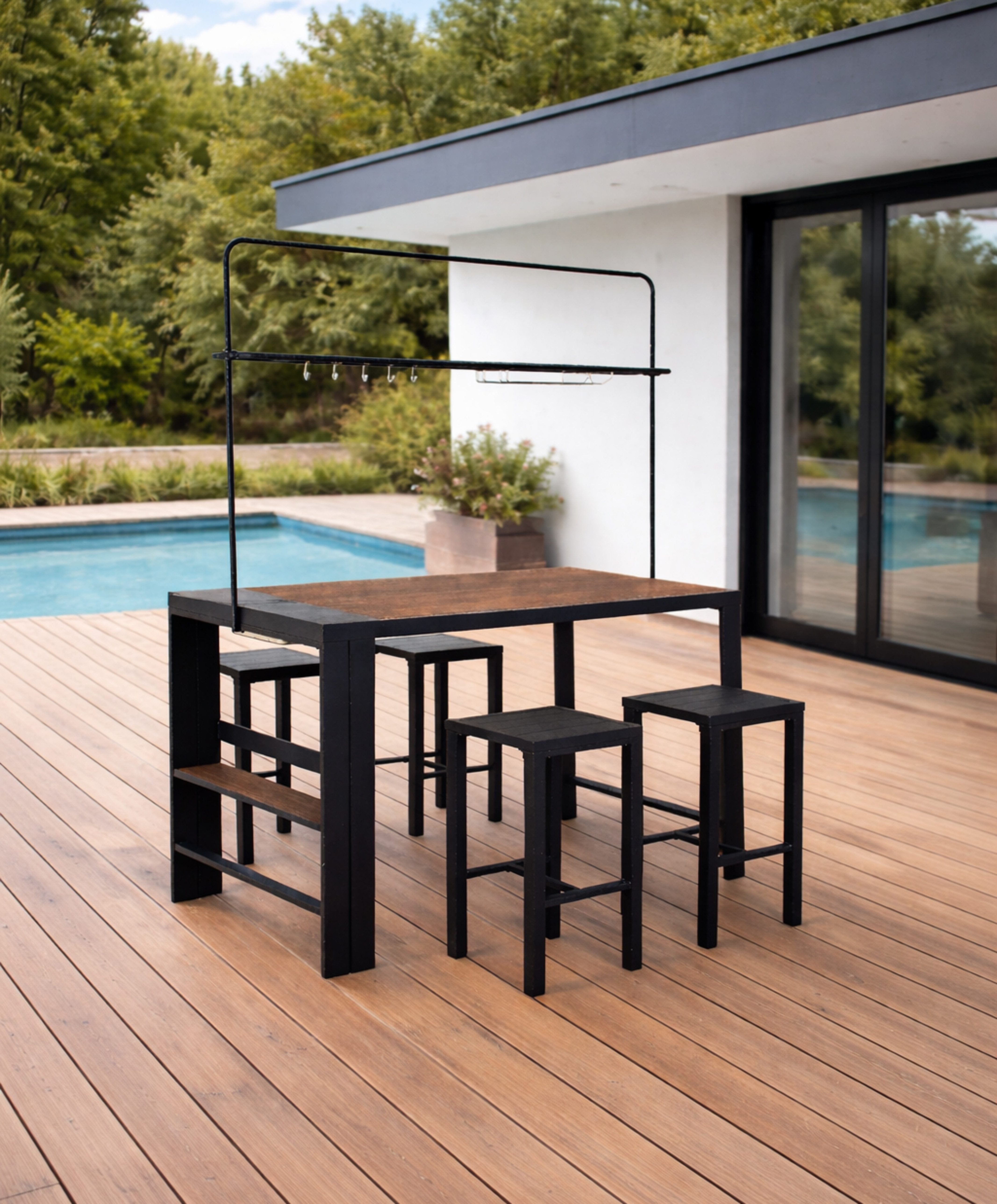 Leco Gartenbar-Set Gartenbar Partybar Barset Sitzgruppe Gartentheke Stehtisch ELSA, (1 Theke, 4 Hocker), bestehend aus 4 Hockern und 1 Theke
