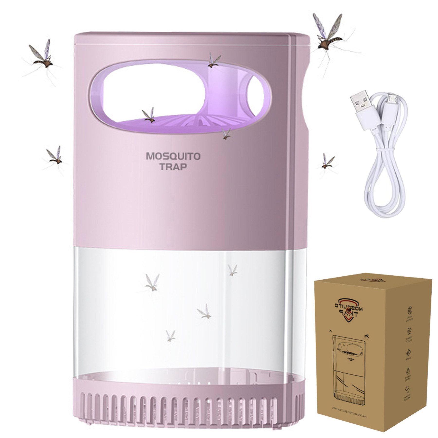 Senmudi Insektenvernichter Lampe USB mit UV-Licht, lnsektenfalle 360° Lichtwellen Mückenfang, Elektrischer Inhalationsfalle Geräuschlos Insektenfalle gegen Mücken