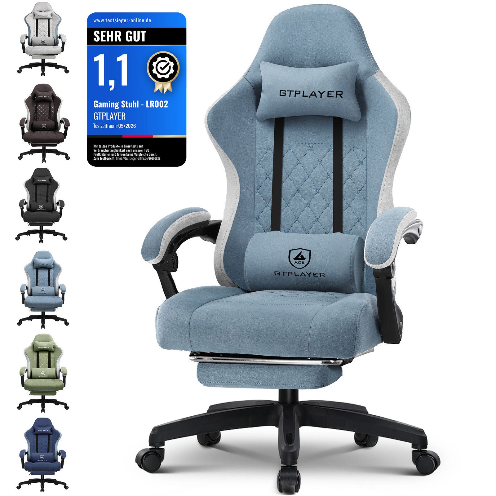 GTPLAYER Gaming-Stuhl Ergonomischer Gaming Sessel Schreibtischstuhl aus Stoff/Kunstleder (Pacekung), Federsitzkissen mit Fußstütze