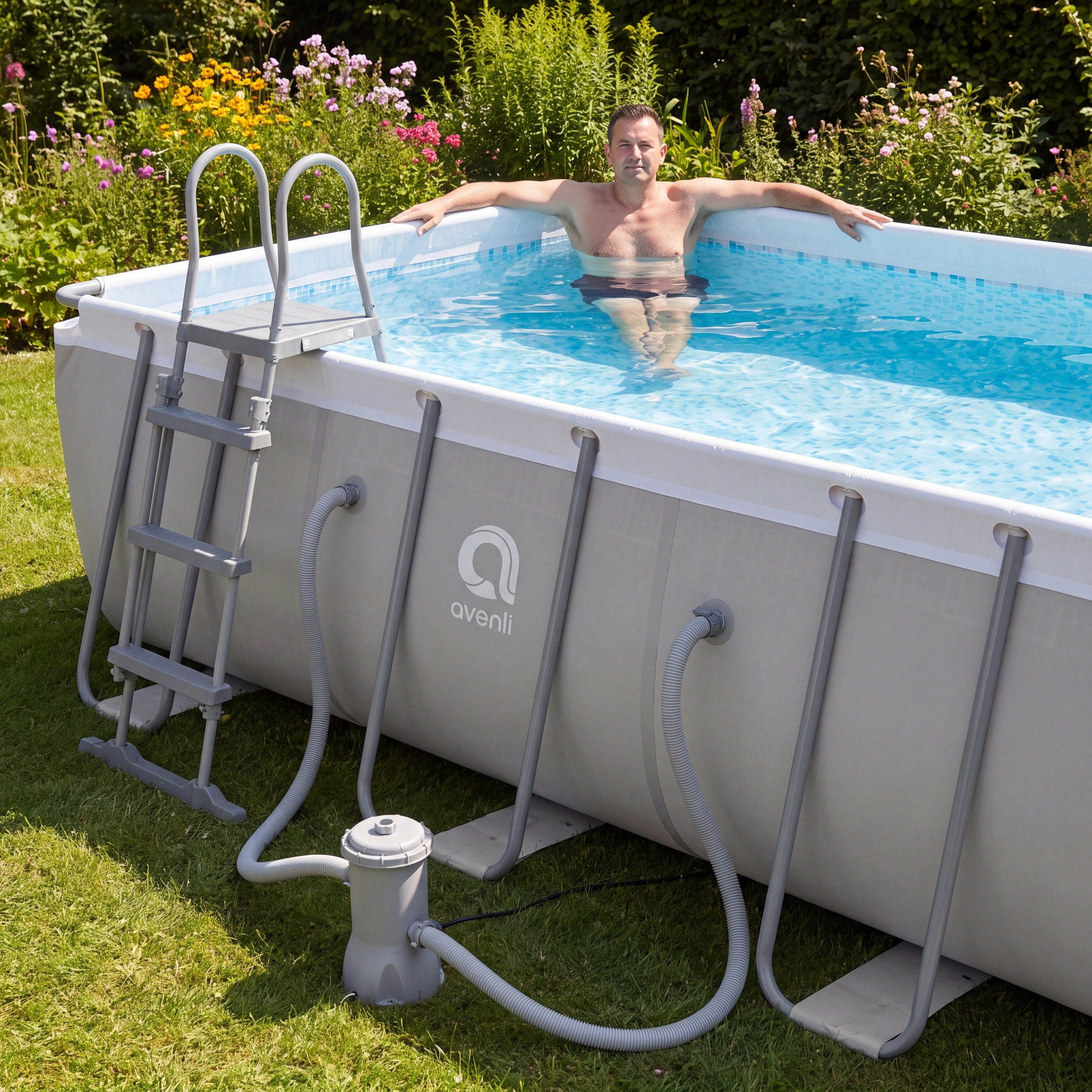 Avenli Framepool Komplettset Rechteckig 549x305x122cm (Stahlrahmenpool Komplettset, Mit Zubehör), Inklusive Filterpumpe, Schläuchen, Filterkartusche und Leiter – Bild 2 von 5
