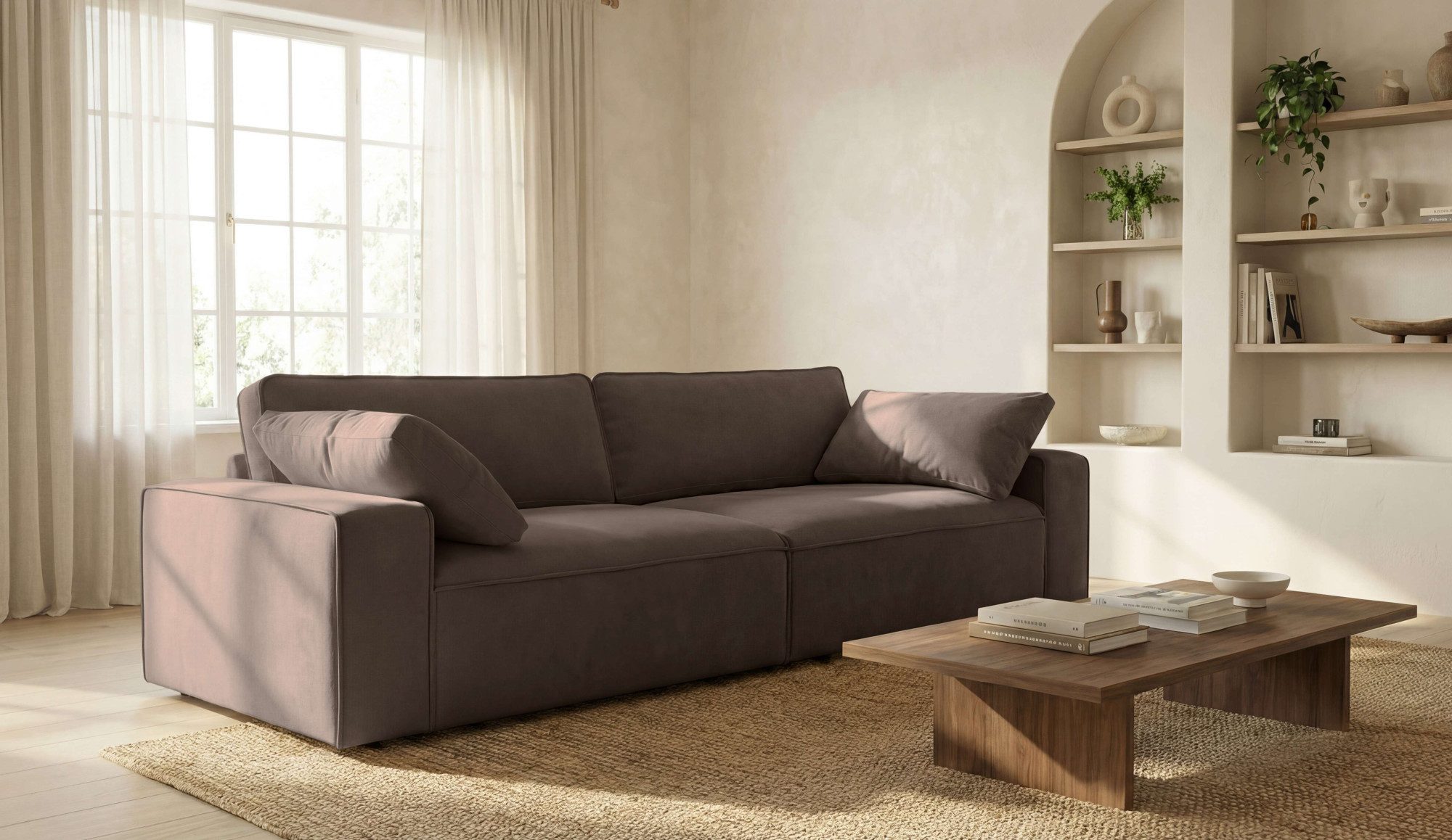 OTTO home 3-Sitzer Mittell, Chenille, Breite 245 cm, bodentief, extra Kissen inkl., tiefe Sitzfläche