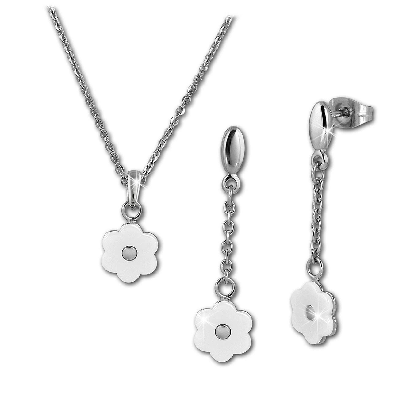 Amello Schmuckset Amello Edelstahlschmuckset Keramik (2-tlg., Schmucksets), Damen Schmucksets, Edelstahl (Stainless Steel), Farbe: silberfarben, w