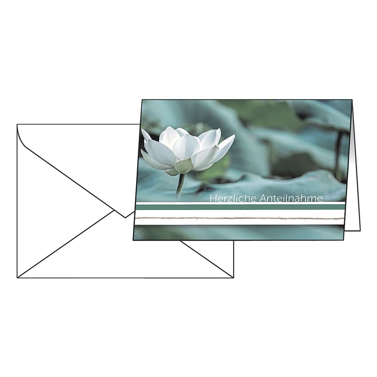 Trauerkarte Sigel Schriftzug, mit 10 Umschläge Karten Lily, Water Beileidskarte inkl.