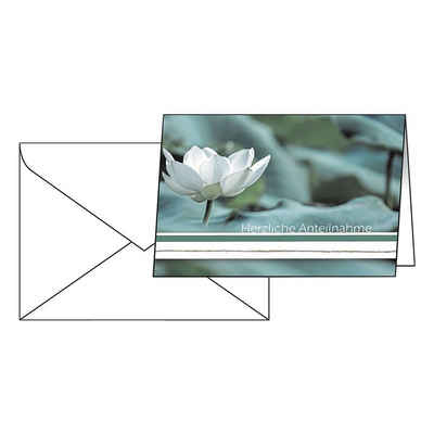 Sigel Beileidskarte Water Lily, Trauerkarte mit Schriftzug, 10 Karten inkl. Umschläge