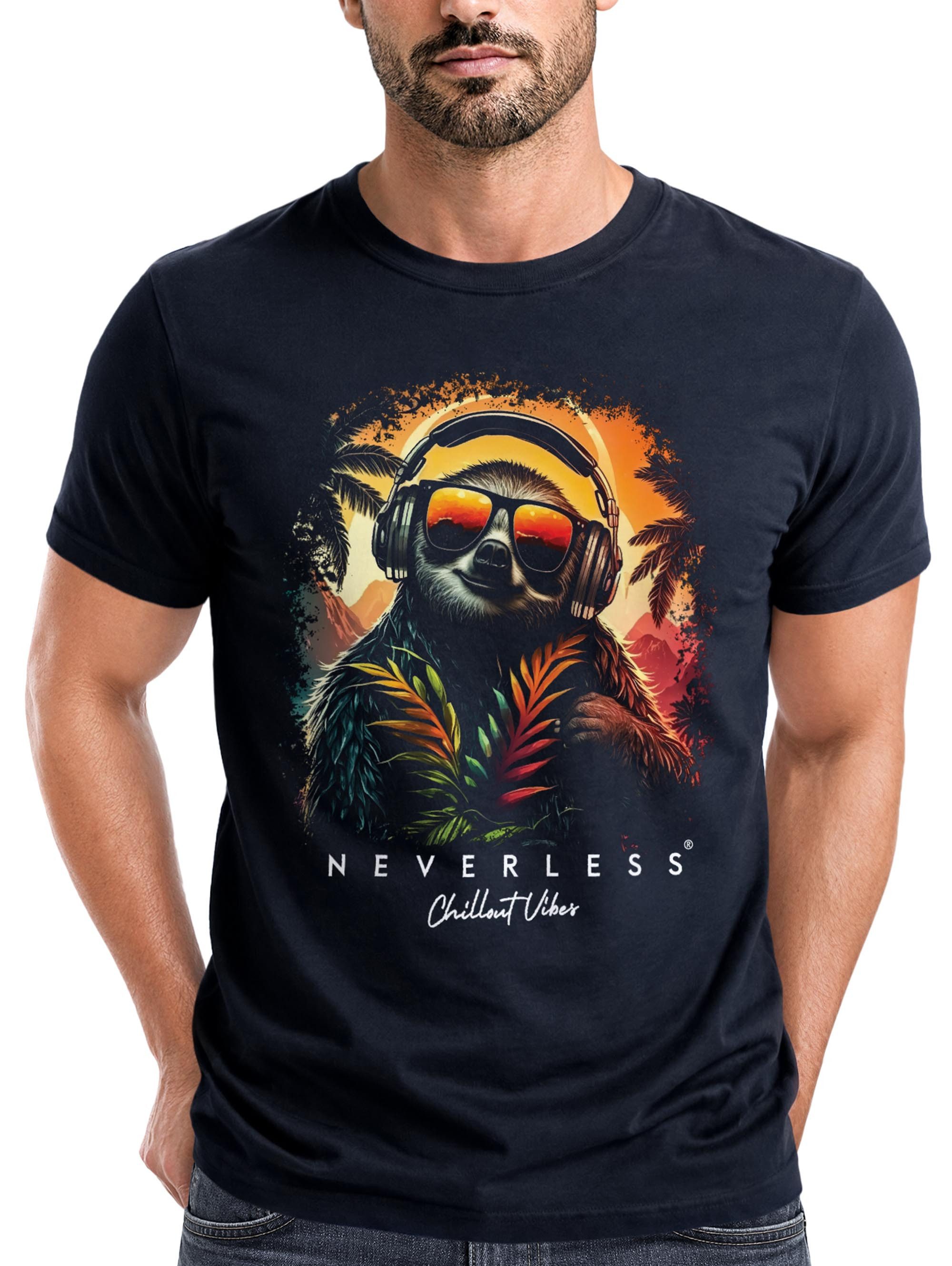 Print-Shirt Herren T-Shirt Musik DJ Chill Faultier Print Aufdruck Relax Sommer