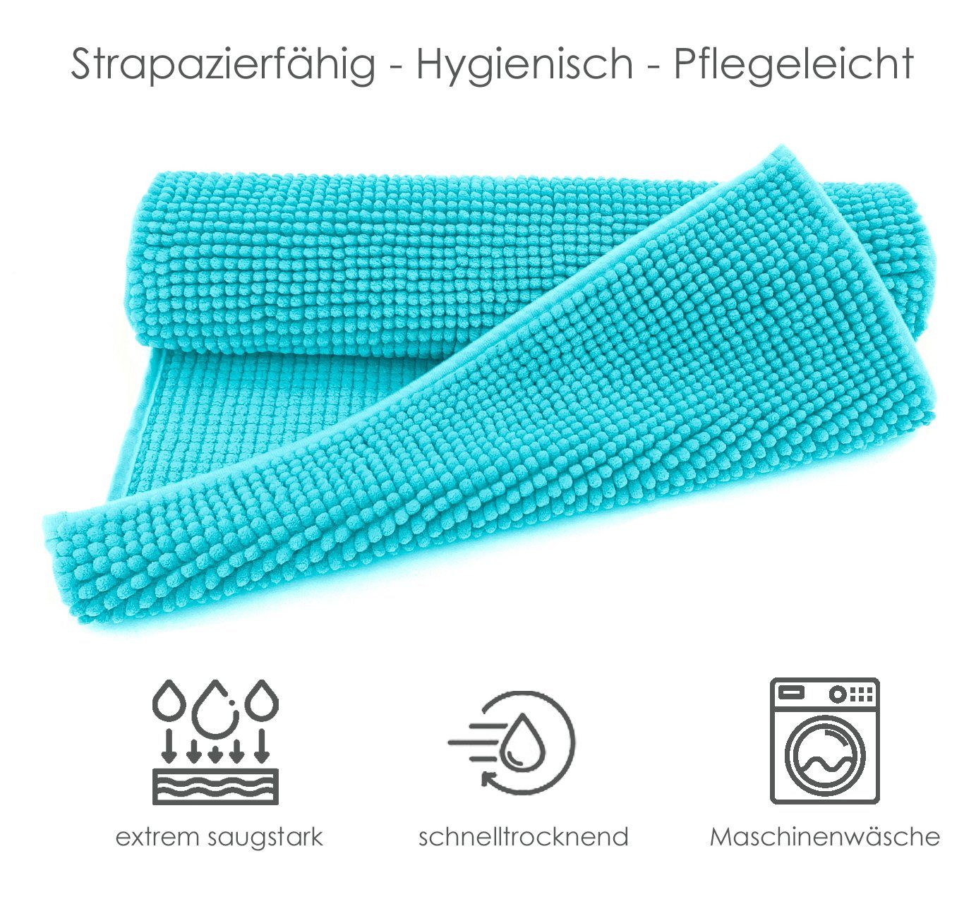 heimtexland Badematte Badvorleger Chenille Badteppich Duschvorleger, rutschhemmend beschichtet, Fußbodenheizung geeignet, schnell trocknend, strapazierfähig, fu – Bild 3 von 5