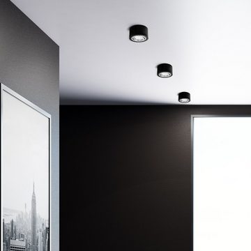 SSC-LUXon Aufbauleuchte Flacher Decken Aufbauspot schwarz schwenkbar mit dimmbarem LED Modul, Warmweiß