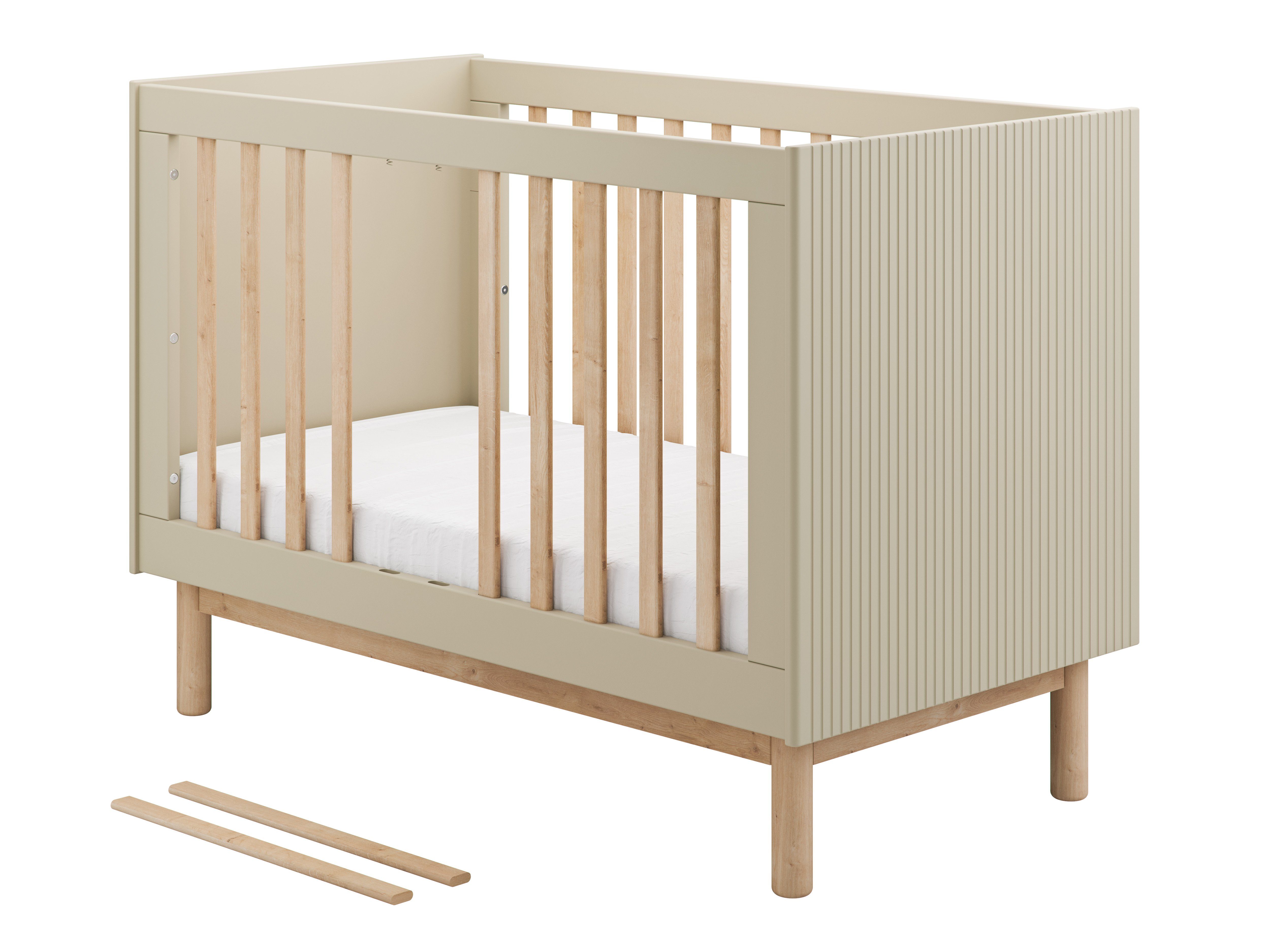 Babybett SYDNEY 140x70cm, Champagner/natur oder Weiss/natur, umbaubar