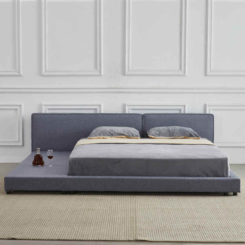 HOME DELUXE Polsterbett Bett mit Ablage GALAXIS (wahlweise inkl. Matratze), 140 x 200 cm, 180 x 200 cm, bodentiefes Designbett, Doppelbett