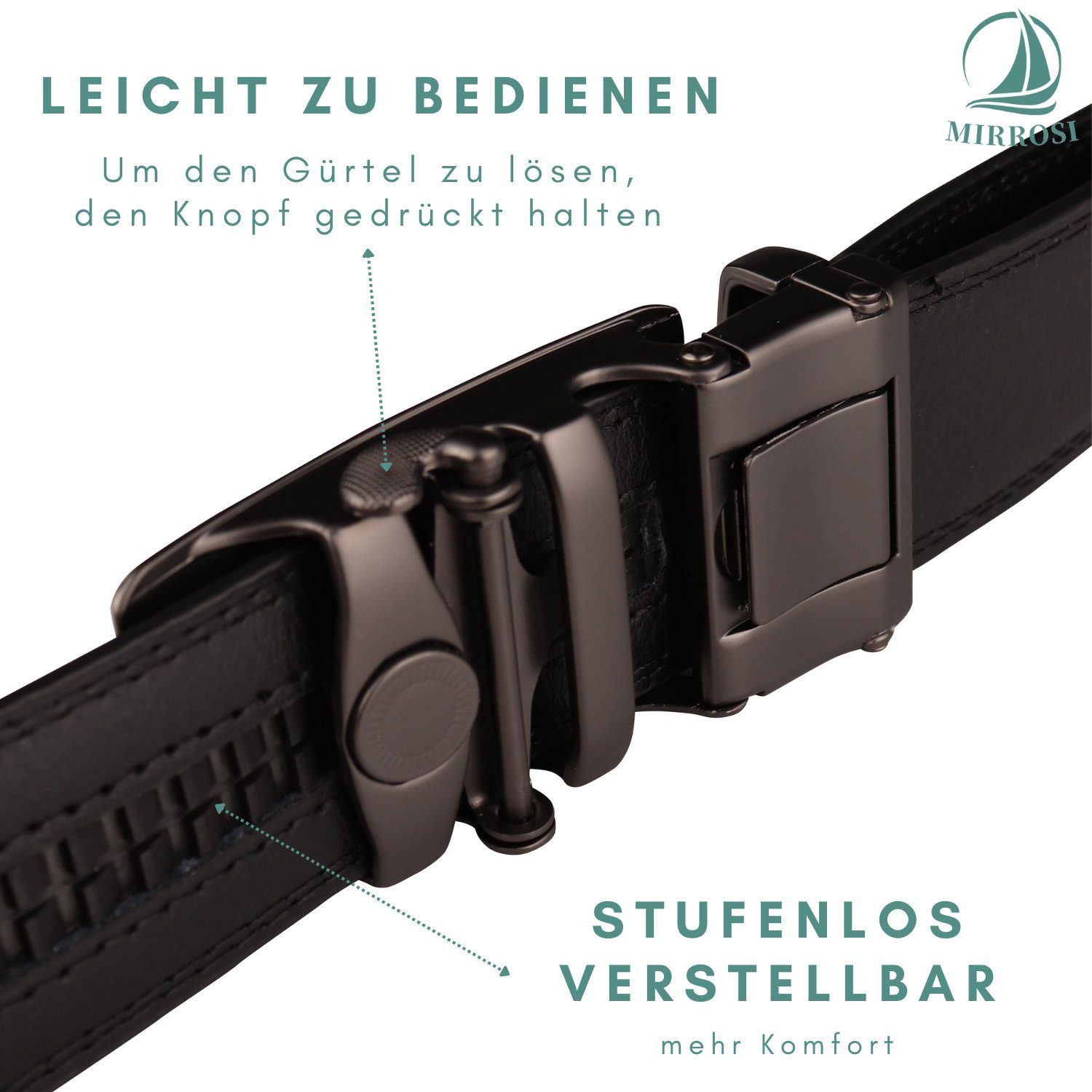 Perfektes Automatik Ledergürtel für Herren 07 Kürzbar aus Männer Geschenk Hochwertige Breit 38mm, MIRROSI Leder Business Verarbeitung Modelle Anzug