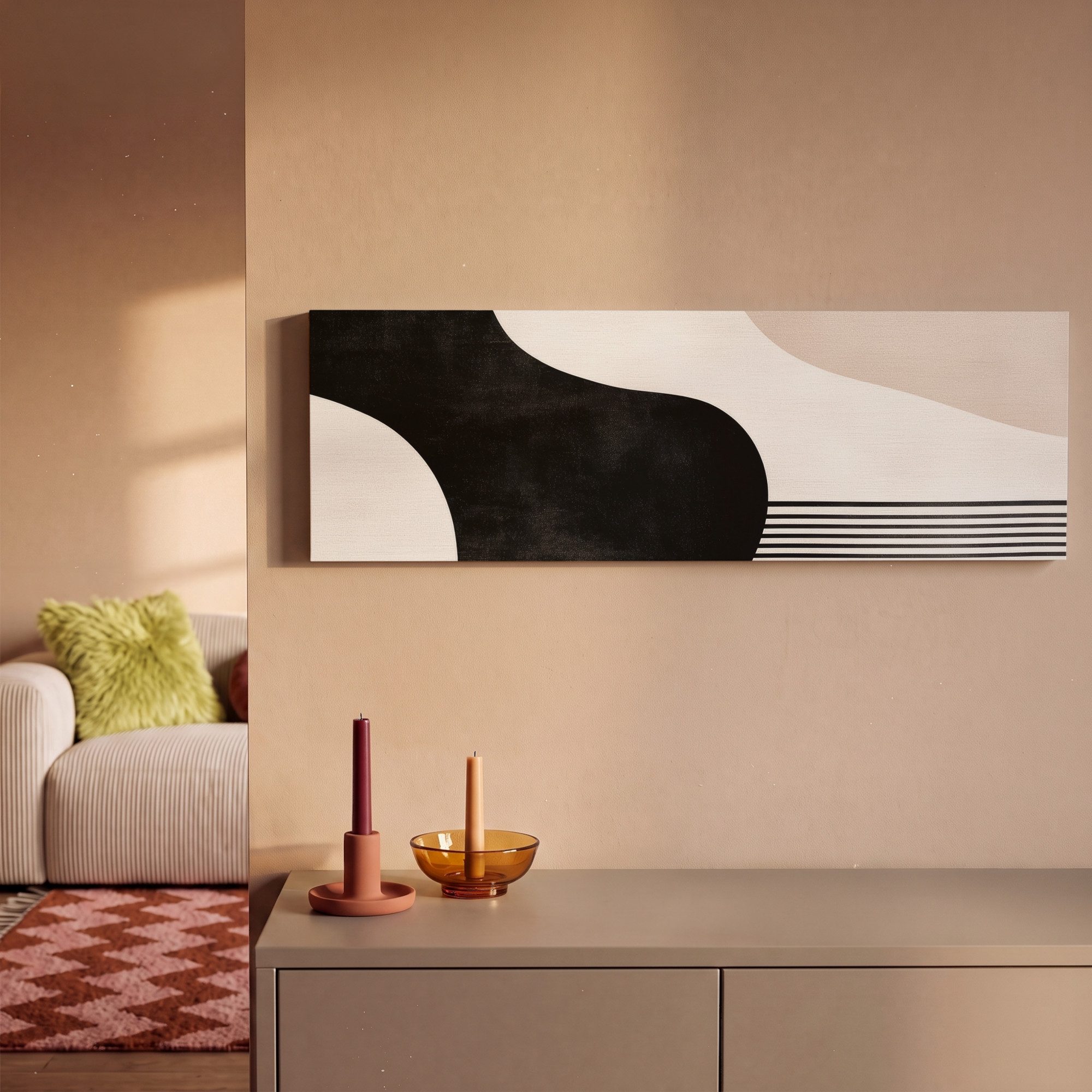 OneMillionCanvasses® Leinwandbild Panorama Abstrakt - Japandi - Beige - Modern, Fotodruck (1 St), Wandbild, Deko Schlafzimmer Wohnzimmer Flur 60x20 cm – Bild 2 von 5
