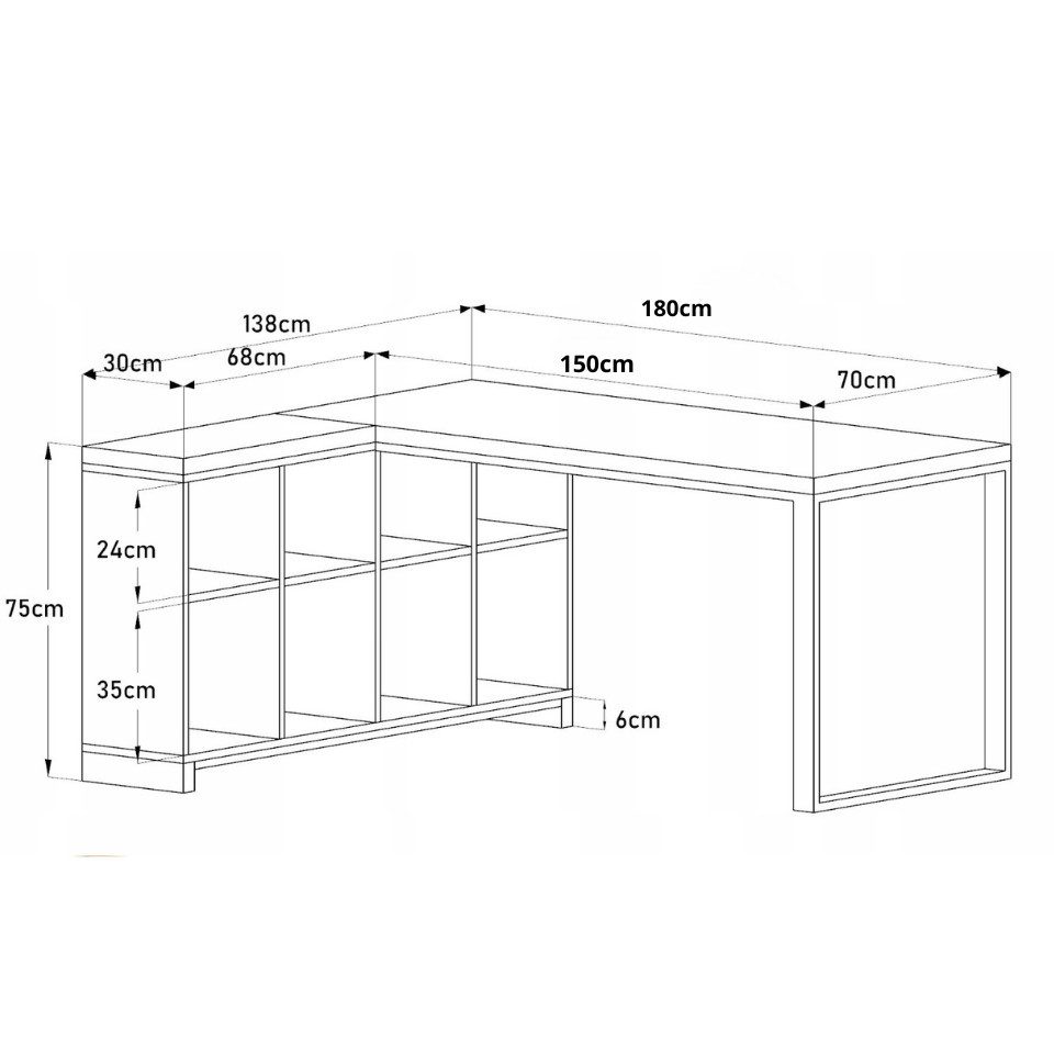 Deerhorn Eckschreibtisch Modern Office mit Regal aus Eiche, Eckschreibtisch mit Stil, 38 mm starke Eichenplatte
