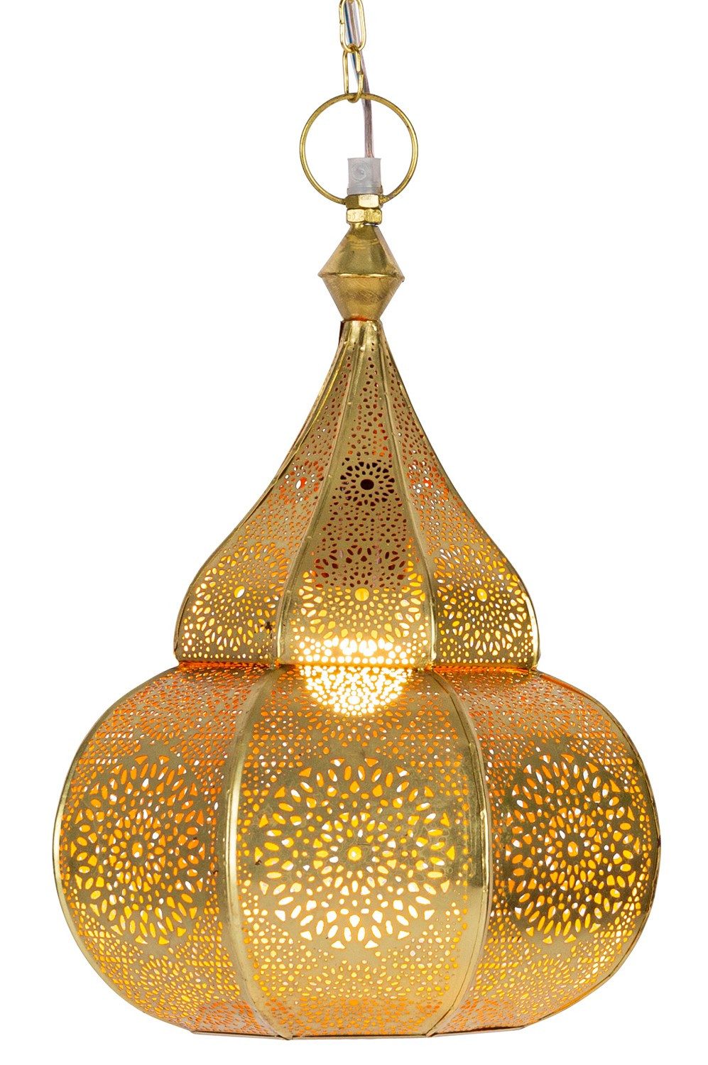 Marrakesch Orient & Mediterran Interior Pendelleuchte Orientalische Pendelleuchte Ilham Lampe aus Metall in Gold 40 cm, Handarbeit