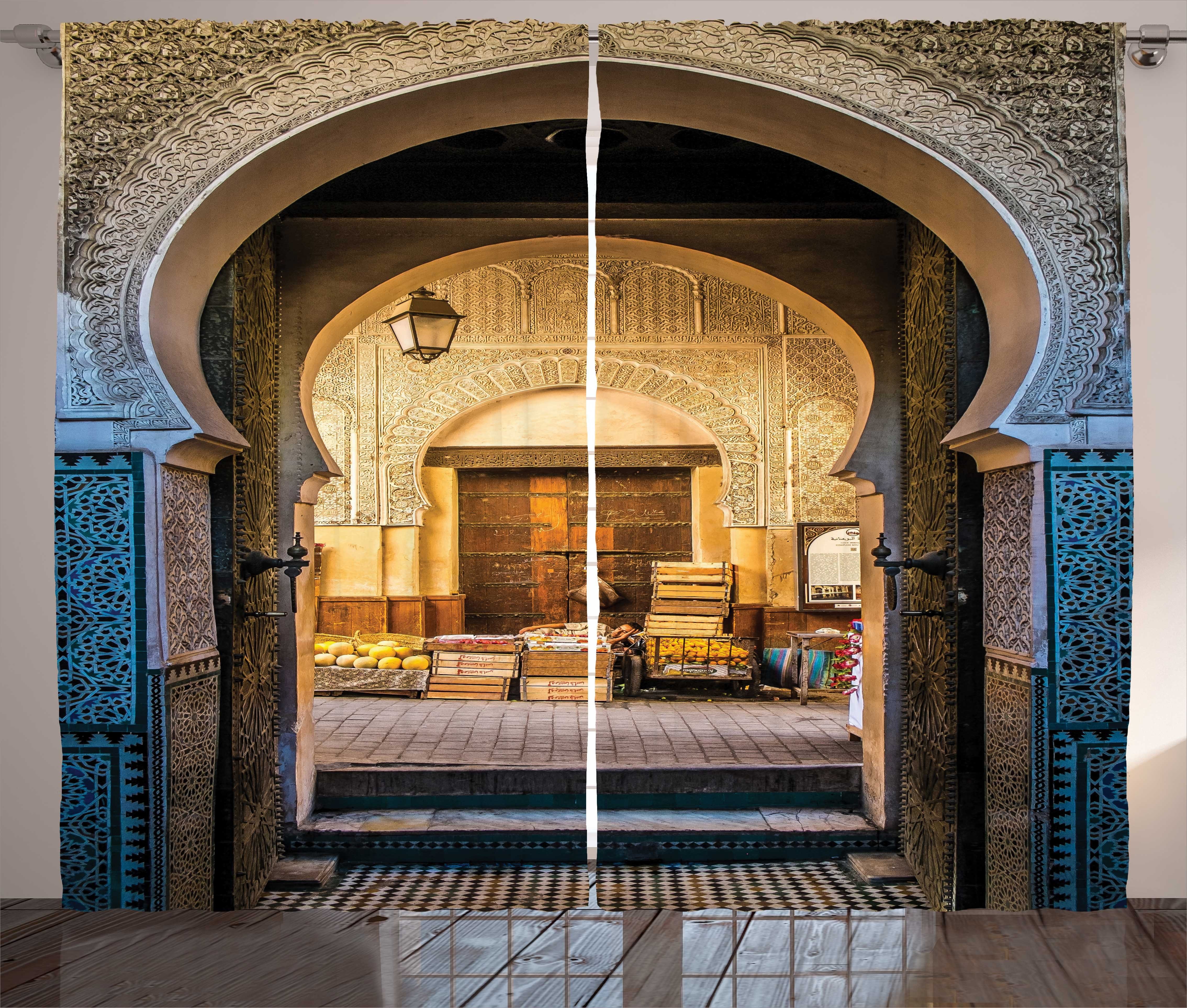 Gardine Schlafzimmer Kräuselband Vorhang mit Schlaufen und Haken, Abakuhaus, Marokkanisch Altes marokkanisches Motiv