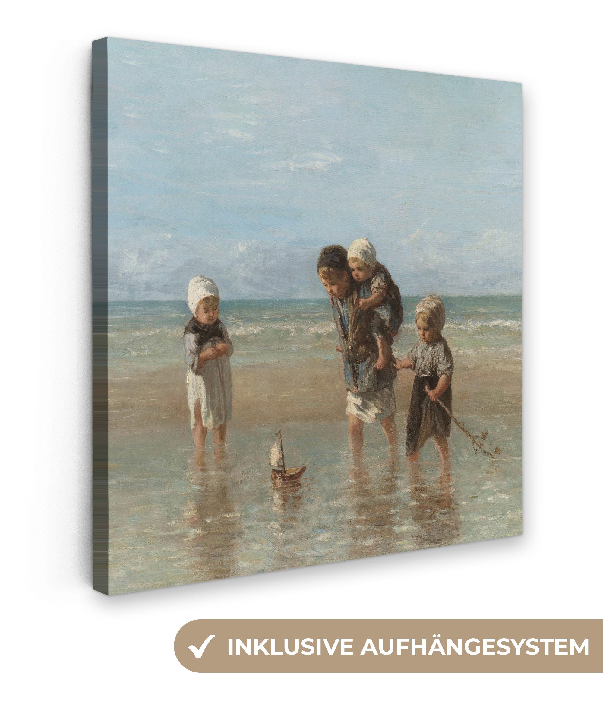 OneMillionCanvasses® Leinwandbild Alte Meister - Kunst - Kinder des Meeres - Jozef Israëls, Fotodruck (1 St), Wandbild, Deko Schlafzimmer Wohnzimmer Flur 20x20 cm